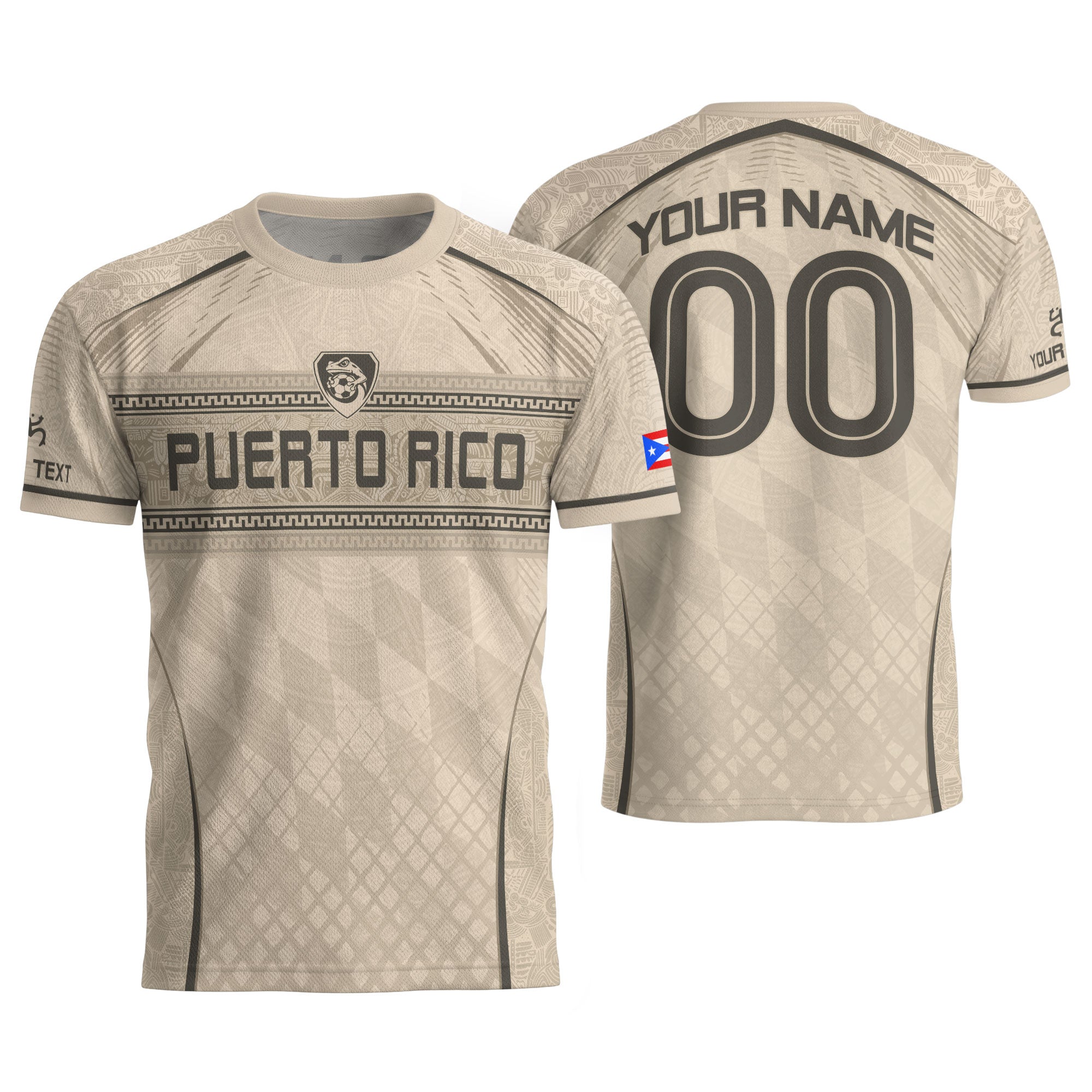 Personalized Beige Puerto Rico Soccer Jersey Taino Pattern Football Shirt