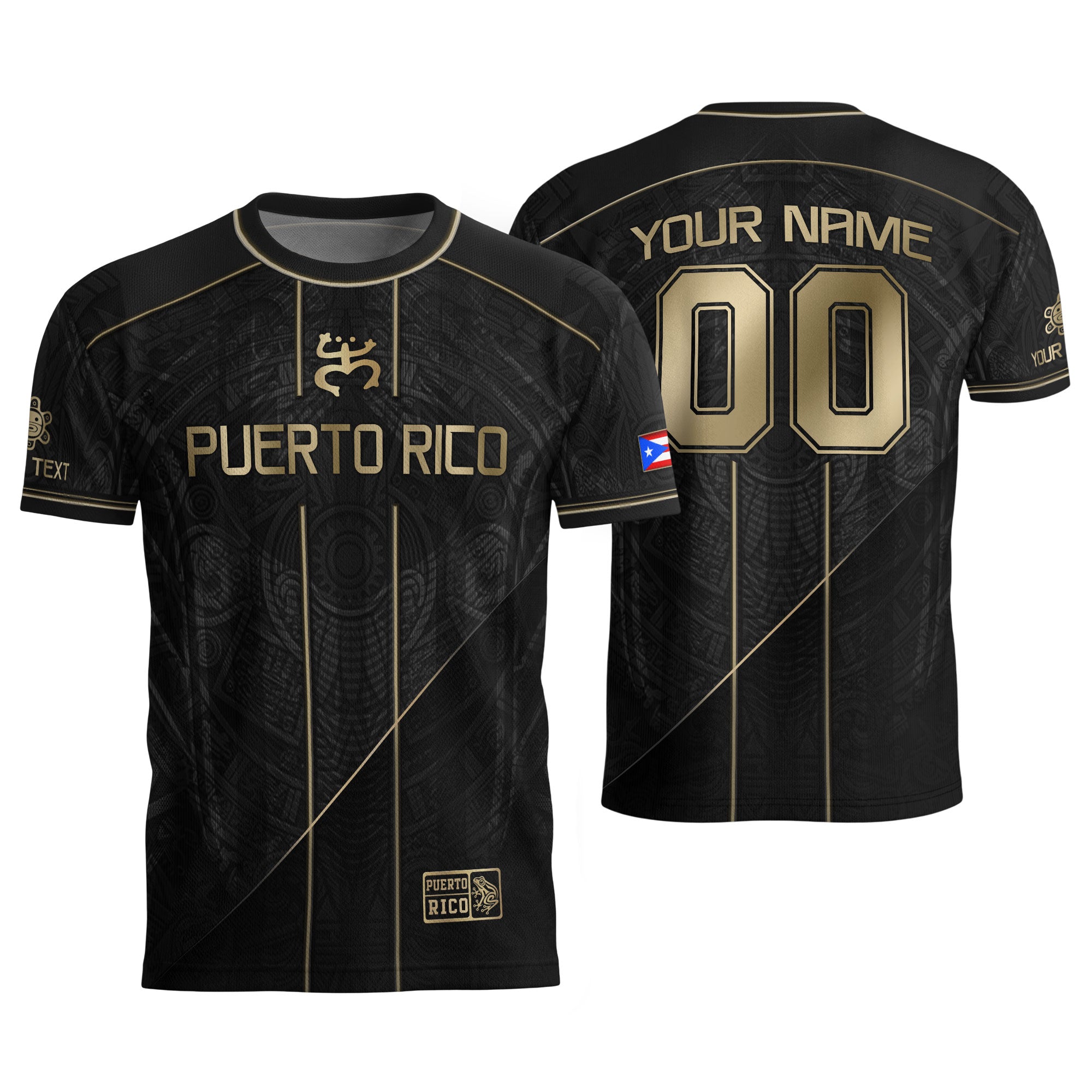 Puerto Rico Soccer Jersey Black Gold Taino Symbol Personalized Football Shirt