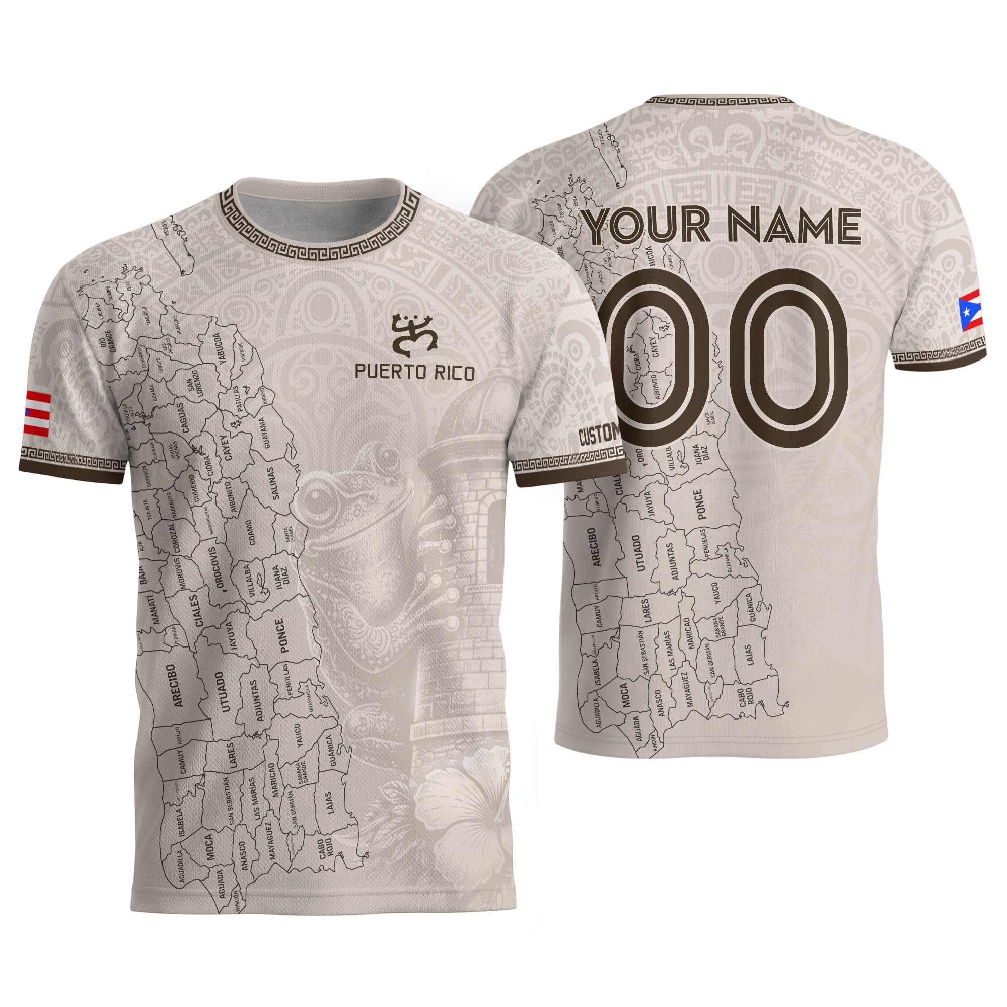 Beige Puerto Rico Soccer Jersey Map Coqui Frog Boricua Pride Personalized Shirt