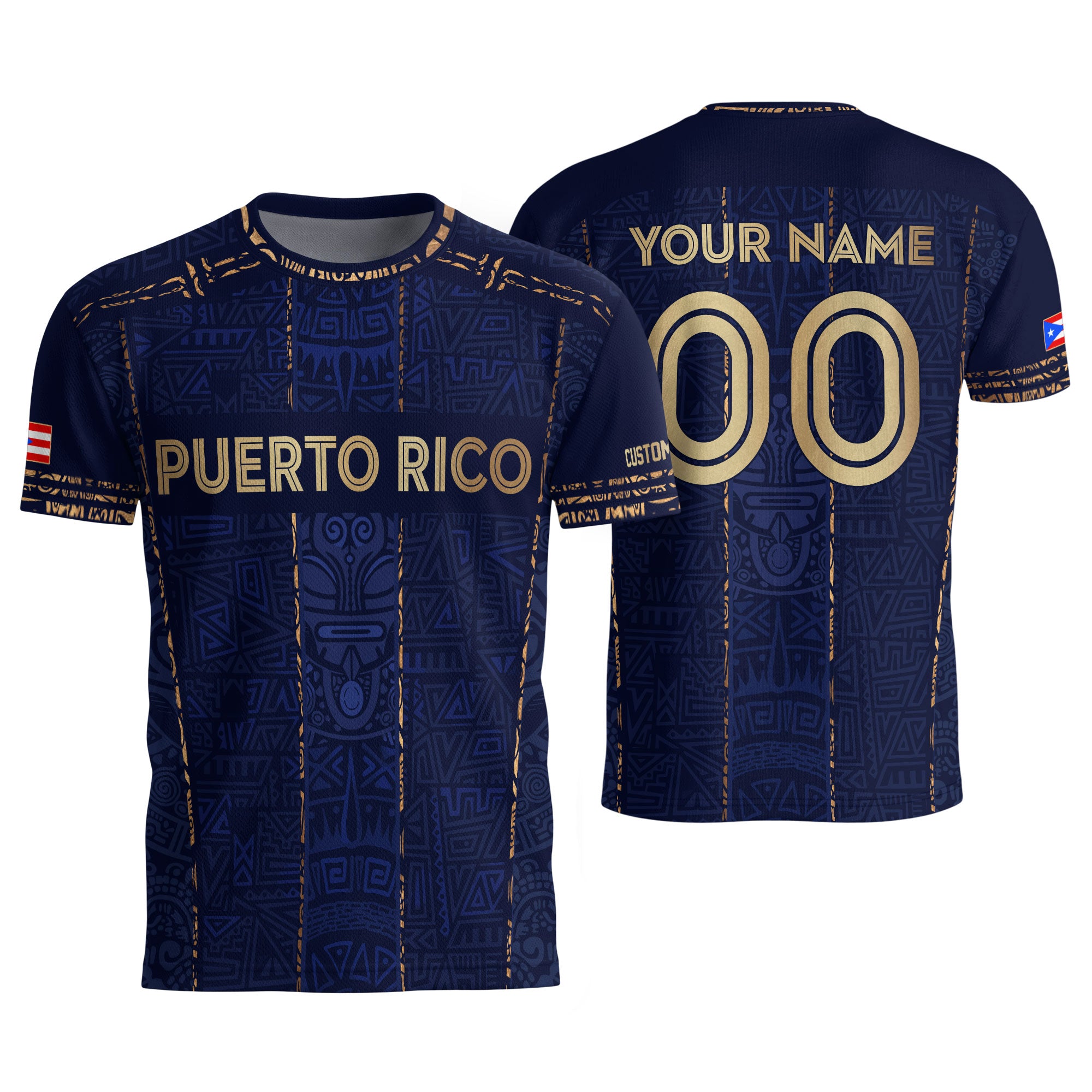 Custom Puerto Rico Soccer Jersey Navy Gold Taino Symbols Boricua Pride
