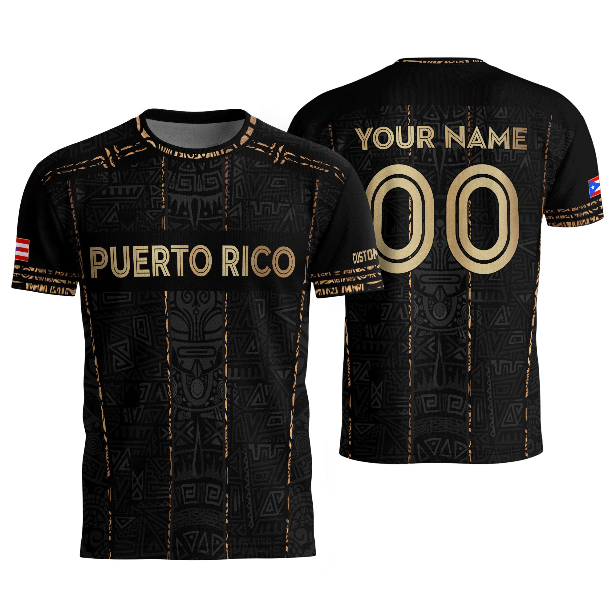 Puerto Rico Jersey Black Gold Stripes Taino Culture Personalized Sportswear