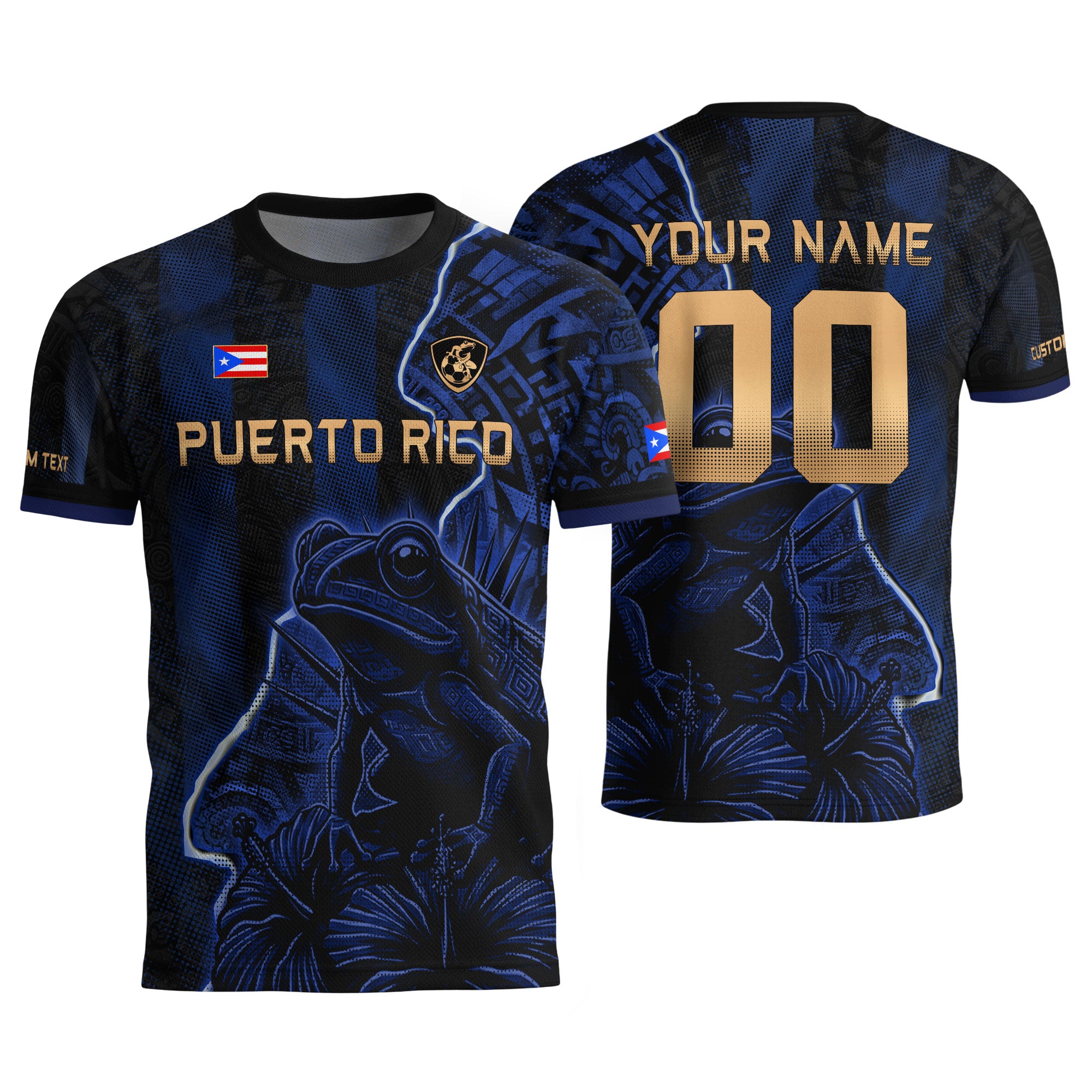 Custom Name Puerto Rico Jersey Lightning Navy Coqui Frog Sportswear