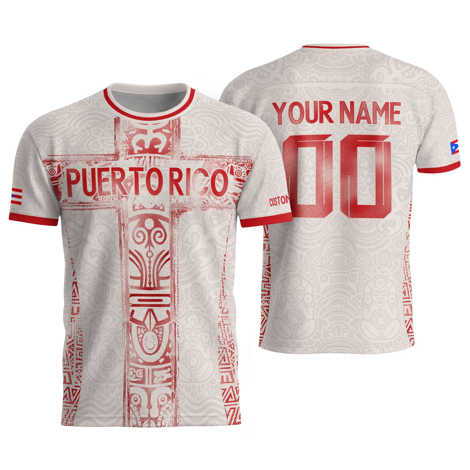 Custom Puerto Rico Soccer Jersey Beige Red – Puerto Rico Shirt, Jersey Men & Women, Puerto Rican T-Shirt