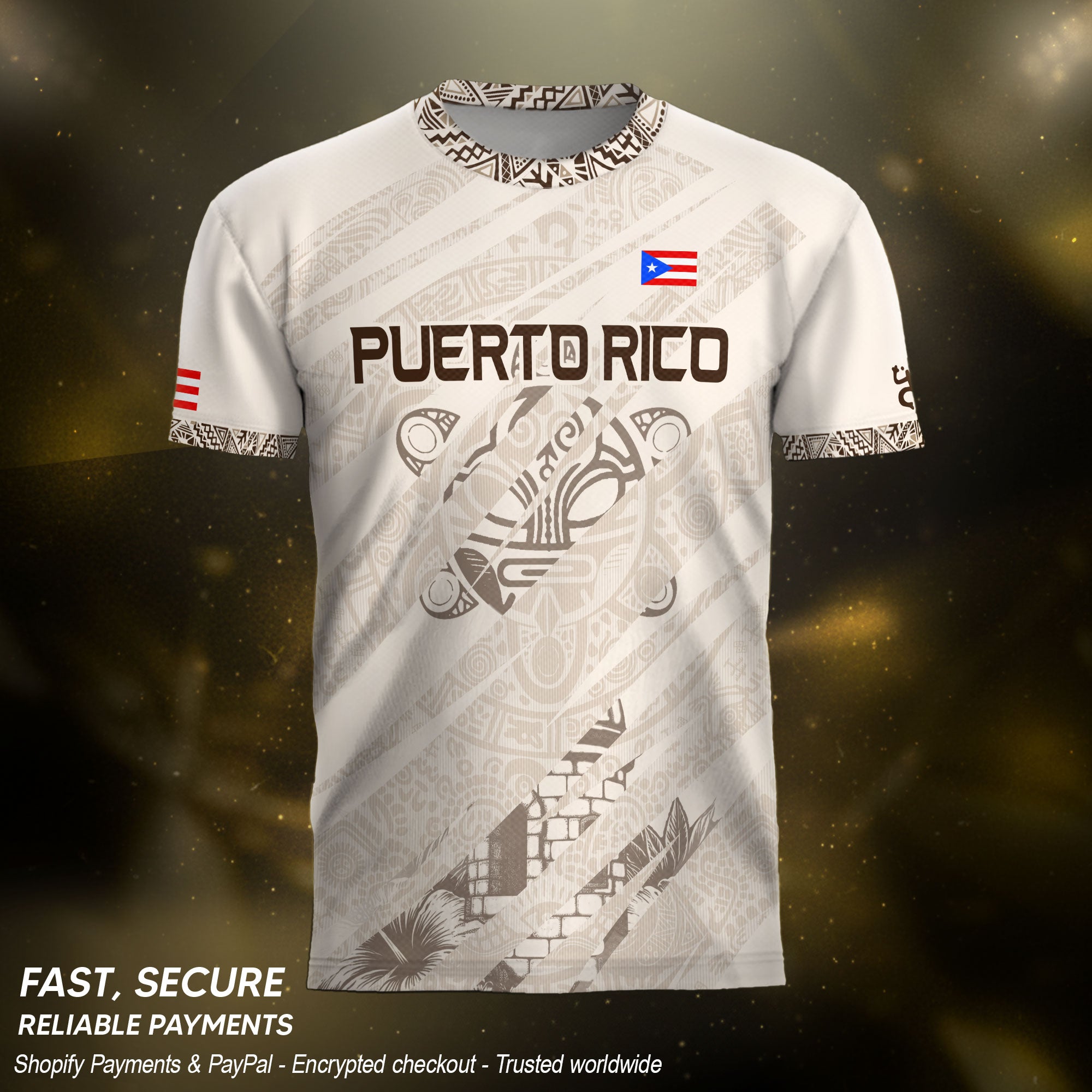 Puerto Rico Taino Coqui Jersey - White Heritage Boricua Tribal Print Performance Shirt