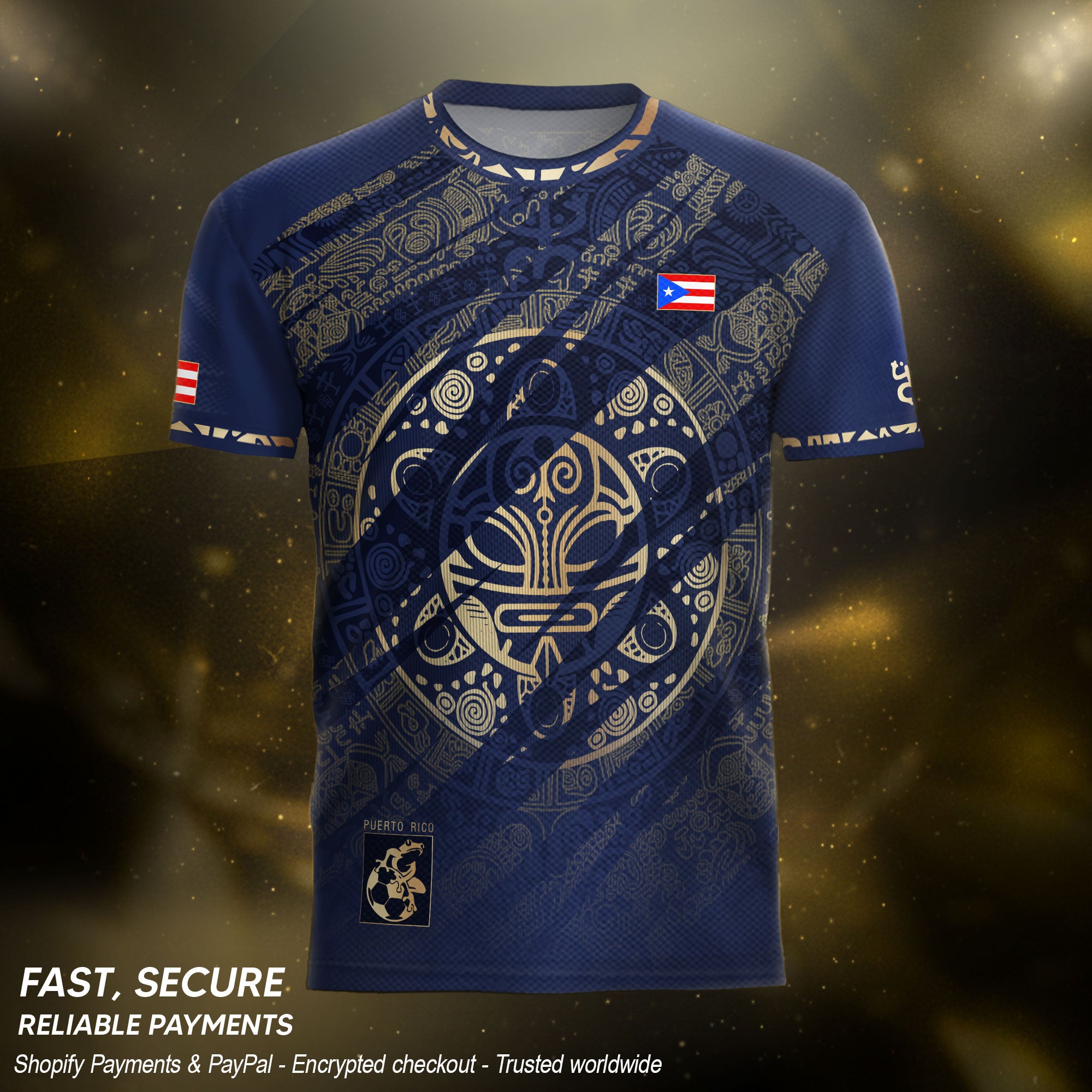 Puerto Rico Soccer Jersey Taino Sun Navy Gold Football Shirt Boricua Apparel Men Gift