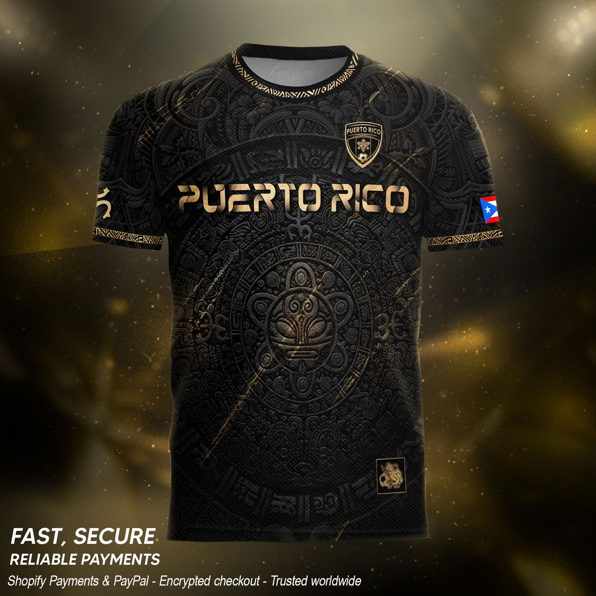 Puerto Rico Football Black Gold Shirt Taino Culture Gold Edition Soccer Jersey