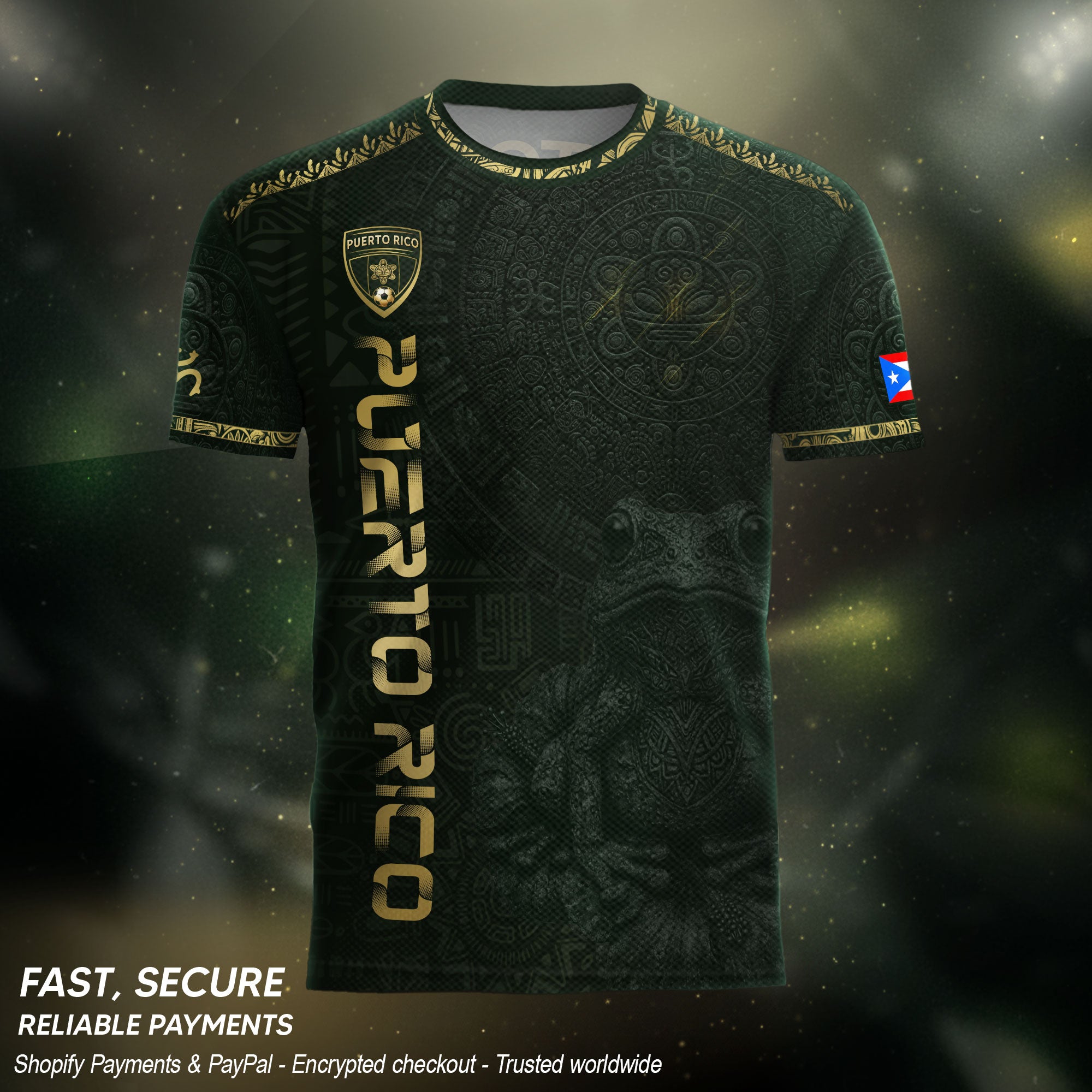 Puerto Rico Soccer Jersey Green Gold Coqui Frog Taino Sun Heritage Football Shirt
