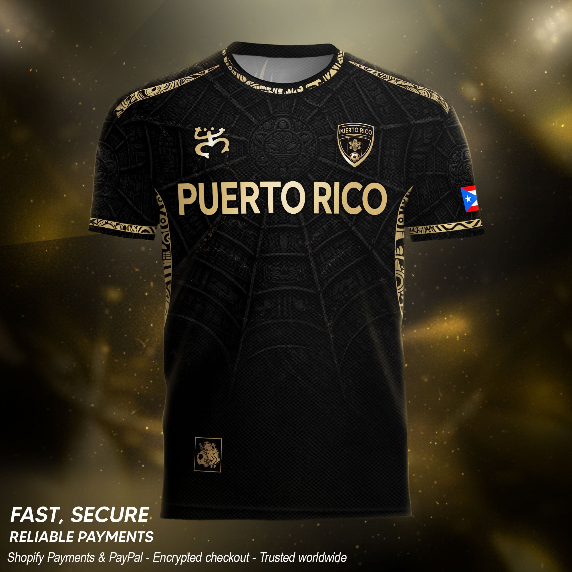 Puerto Rico Soccer Jersey Black Gold Taino Sun Heritage Football Shirt
