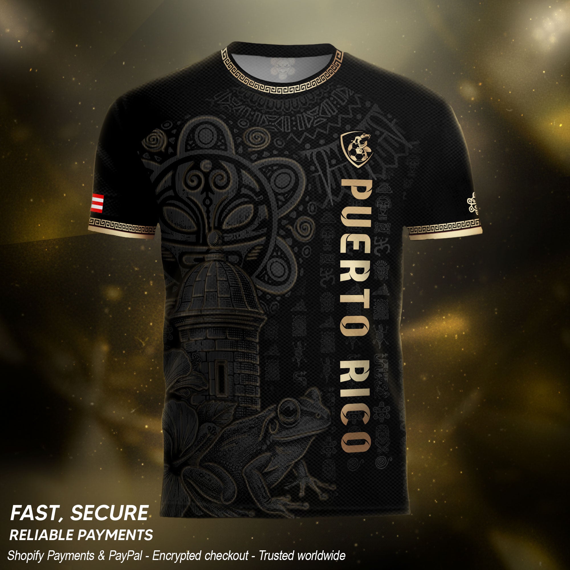 Black Gold Puerto Rico Jersey Men Puerto Rican Soccer Jersey for Men Puerto Rico Soccer Shirt Mens