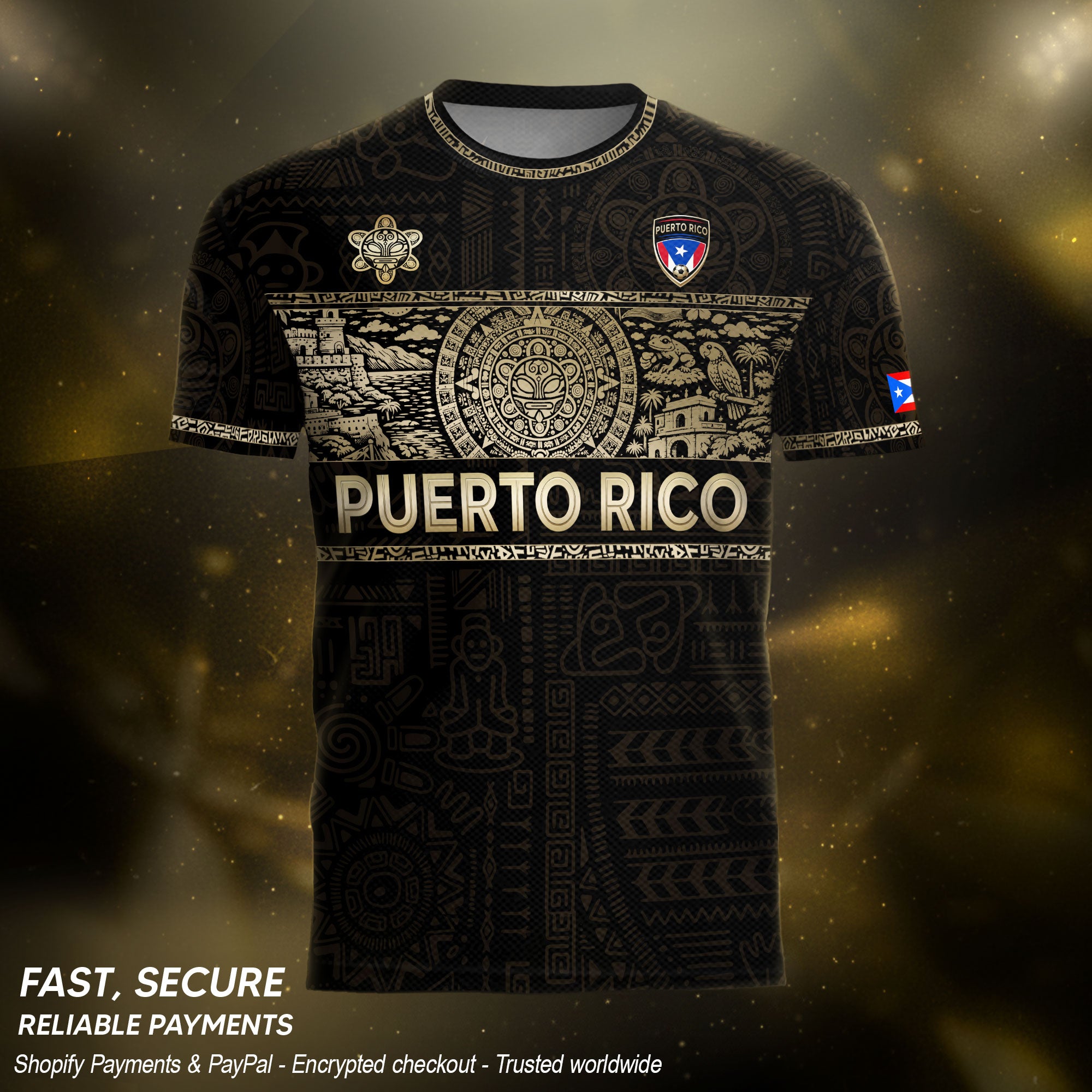 Puerto Rico Soccer Jersey - Black Taino Culture Heritage Gold Edition Football Shirt