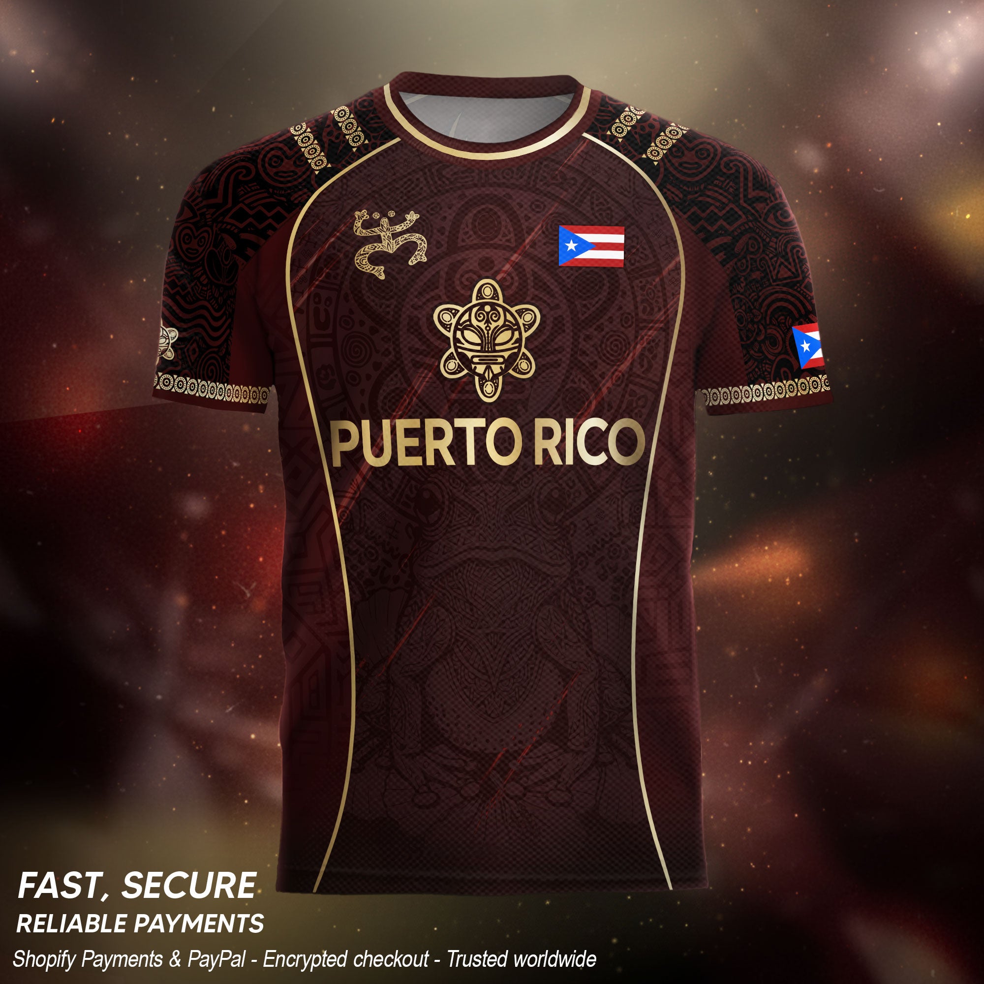 Puerto Rico Soccer Jersey - Maroon Taino Art Coqui Frog Boricua Pride Shirt