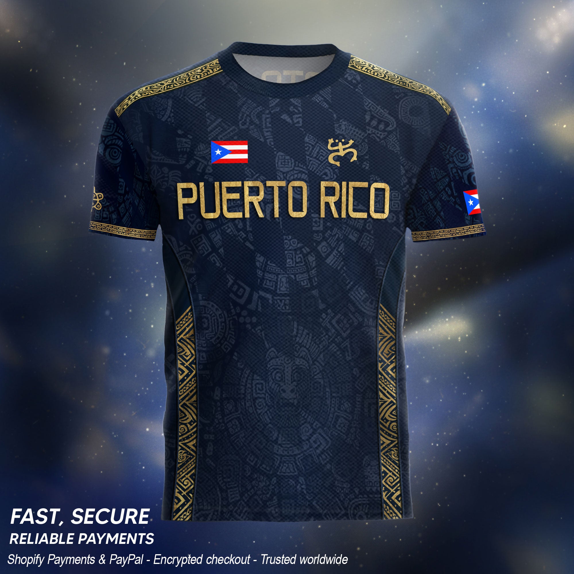 Puerto Rico Soccer Jersey - Taino Coqui Frog Navy Gold Boricua Pride Sportswear