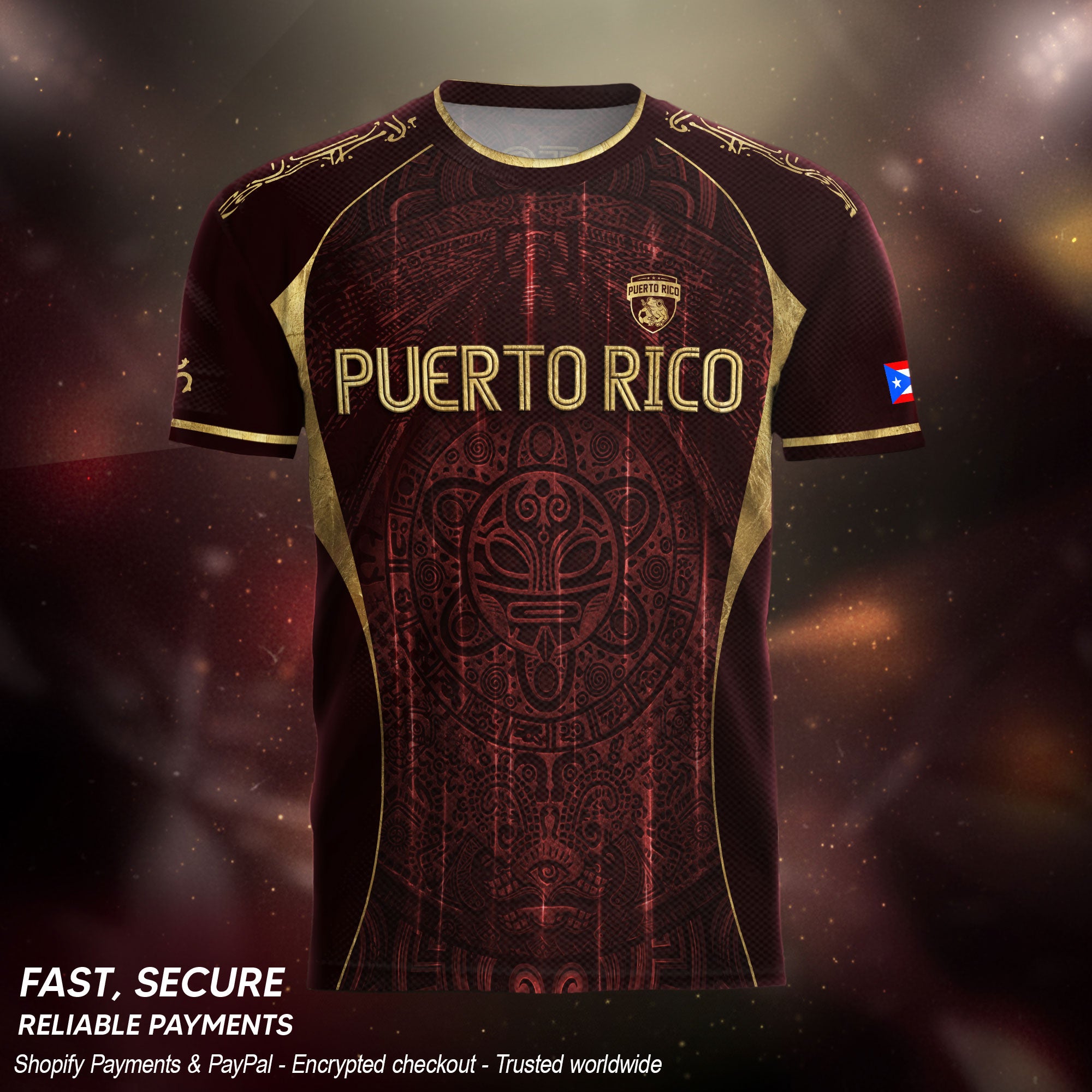 Puerto Rico Soccer Jersey - Elite Maroon Gold Edition Taino Symbol Training Heritage Shirt