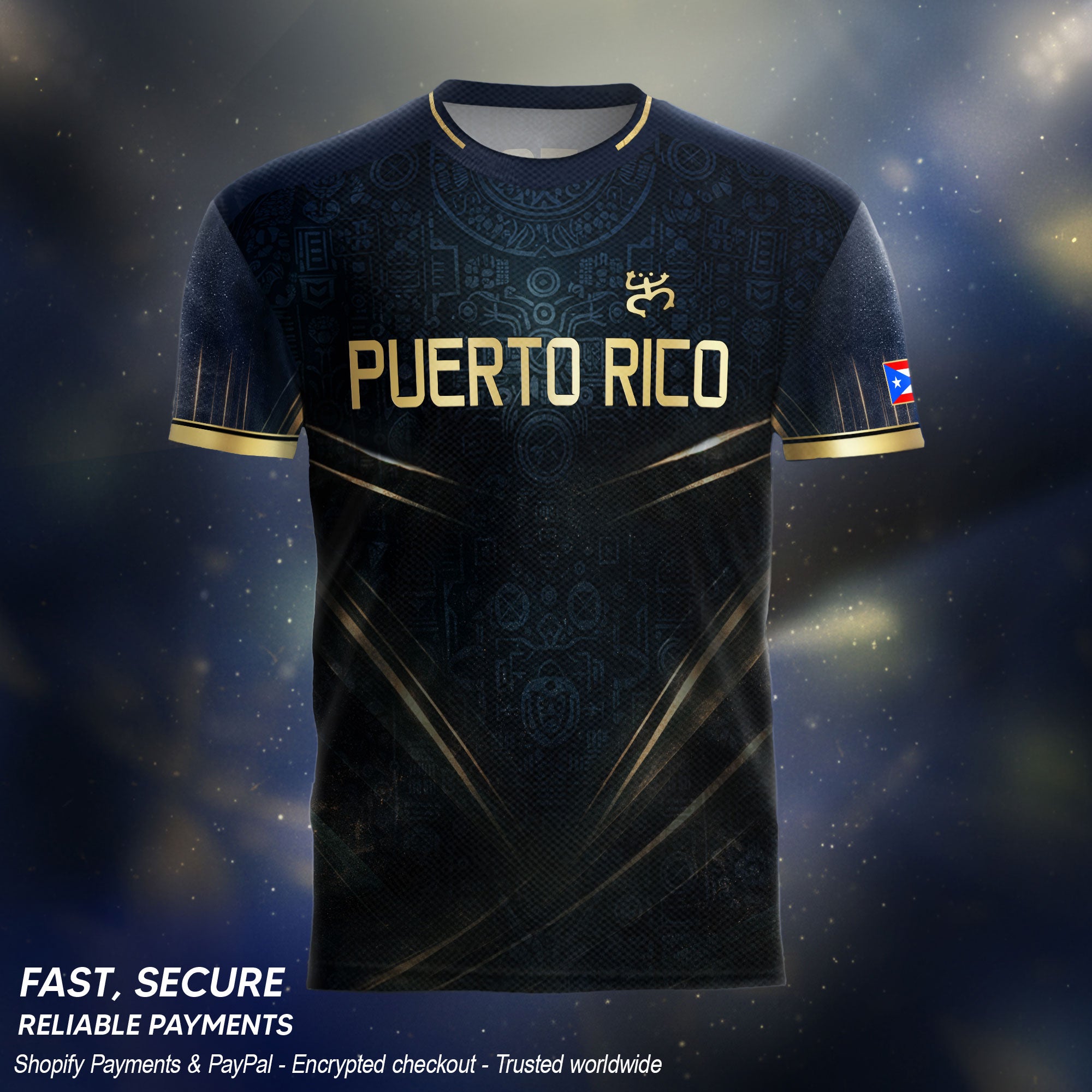 Puerto Rico Soccer Jersey - Elite Navy Gold V-Line Taino Heritage Sportswear