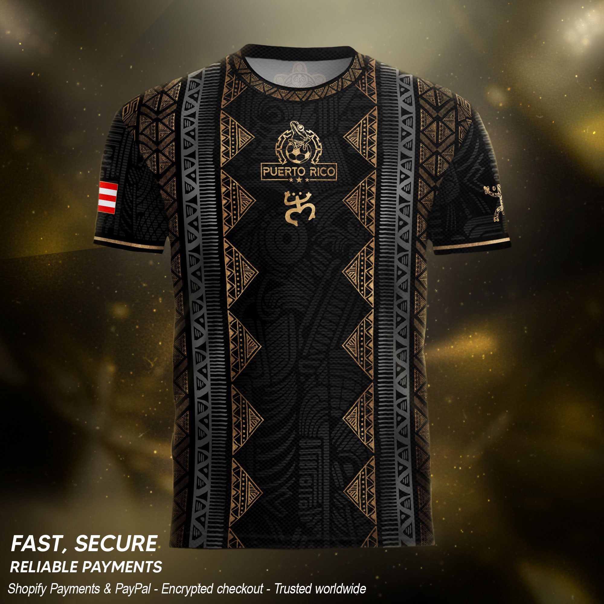 Black Puerto Rico Soccer Jersey - Vertical Taino Tribal Stripe Coqui Heritage Shirt