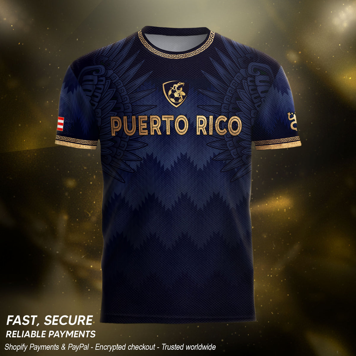 Navy Gold Puerto Rico Soccer Jersey for Men Puerto Rican Jersey Men Puerto Rico Jersey Mens Soccer Shirt