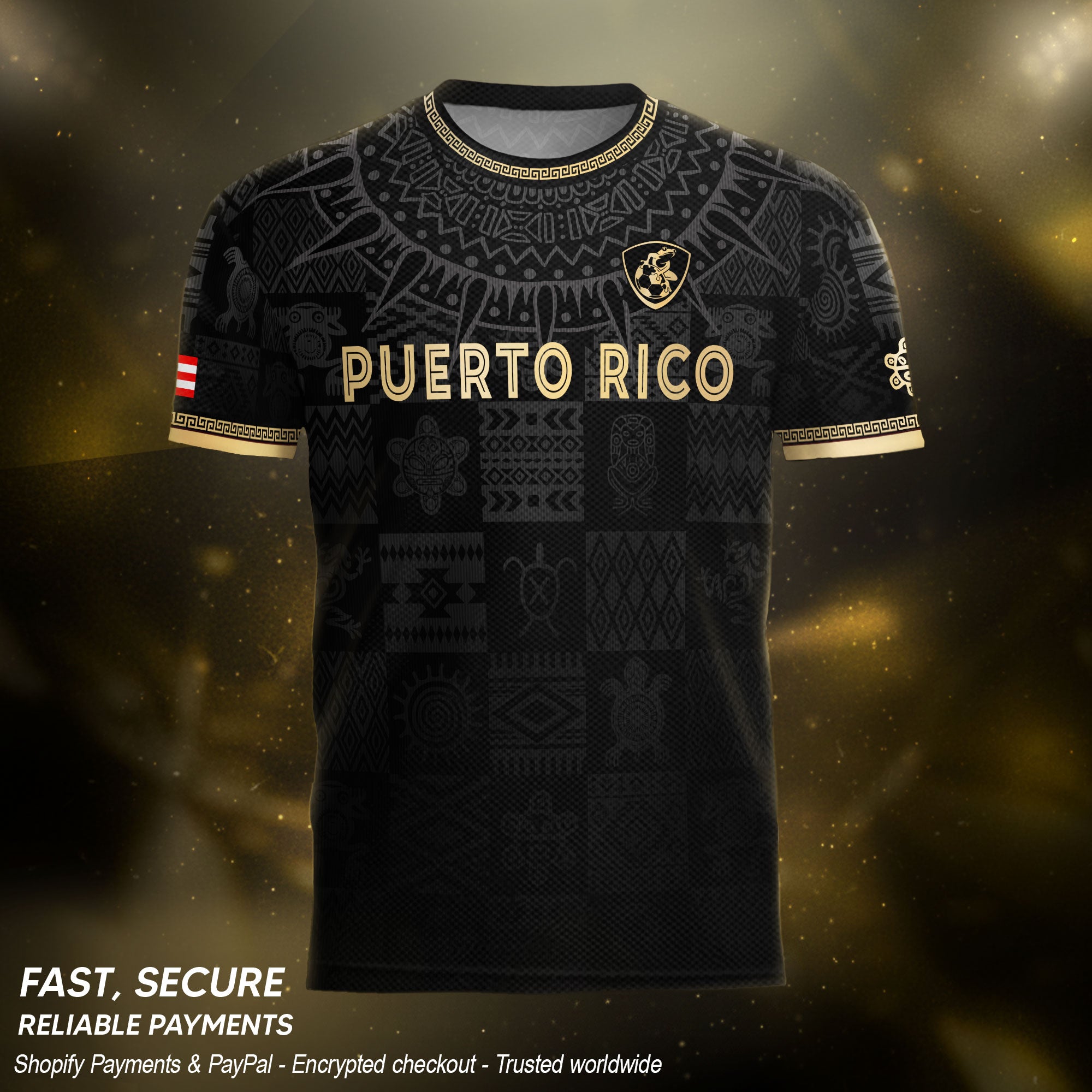 Black Gold Puerto Rico Soccer Jersey for Men Puerto Rican Jersey Men Puerto Rico Jersey Mens Soccer Shirt