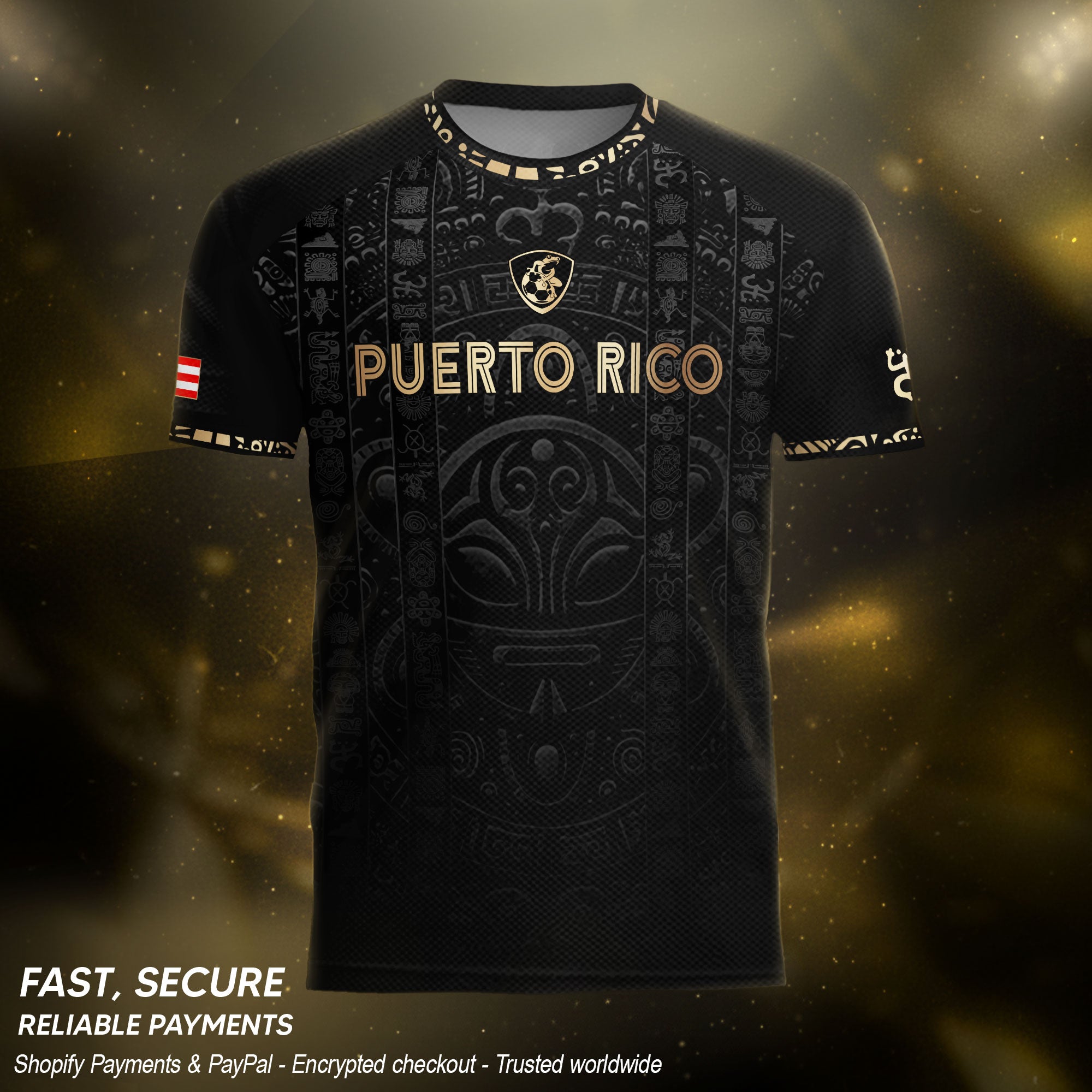 Camiseta de fútbol con máscara taína boricua azul marino de Puerto Rico, bandera tribal, orgullo nacional