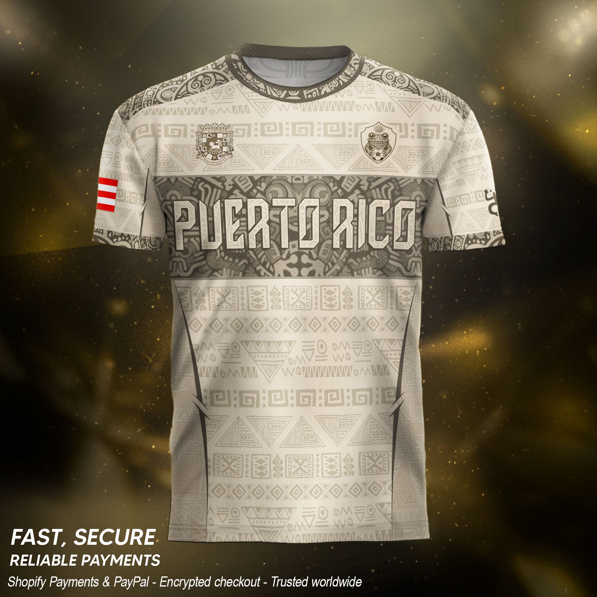 Puerto Rico Soccer Jersey Sandstone - Taino Sun Tribal Pattern - Beige Football Shirt