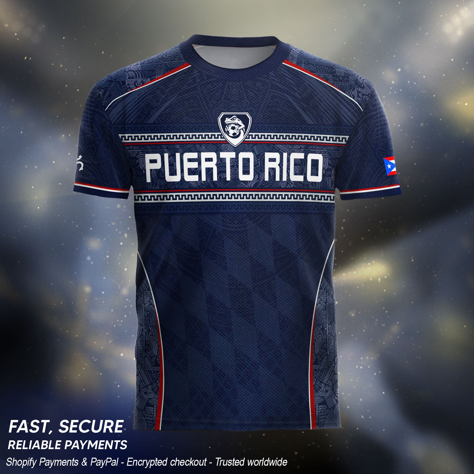 Puerto Rico Soccer Jersey - Modern Navy Taino Pattern Boricua Pride Athletic Fan Jersey