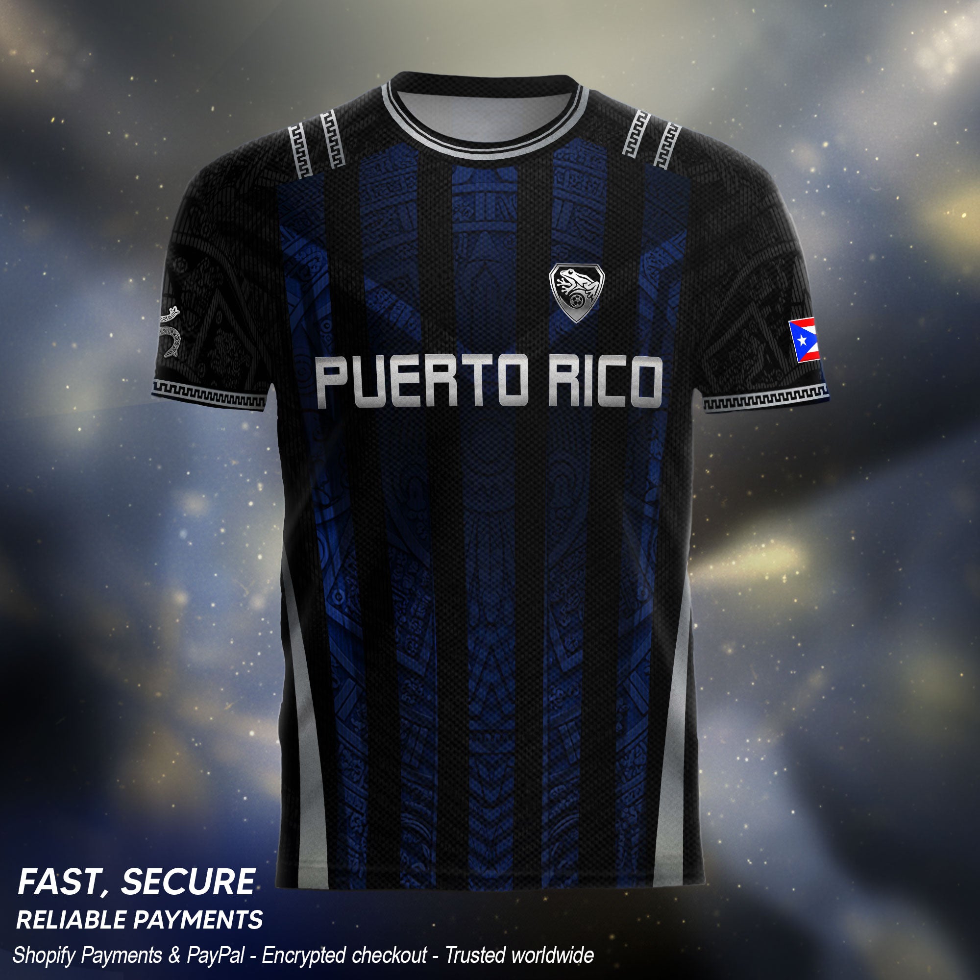 Puerto Rico Soccer Jersey - Midnight Navy & Black Taino Sun Symbol Midnight Blue Training Jersey
