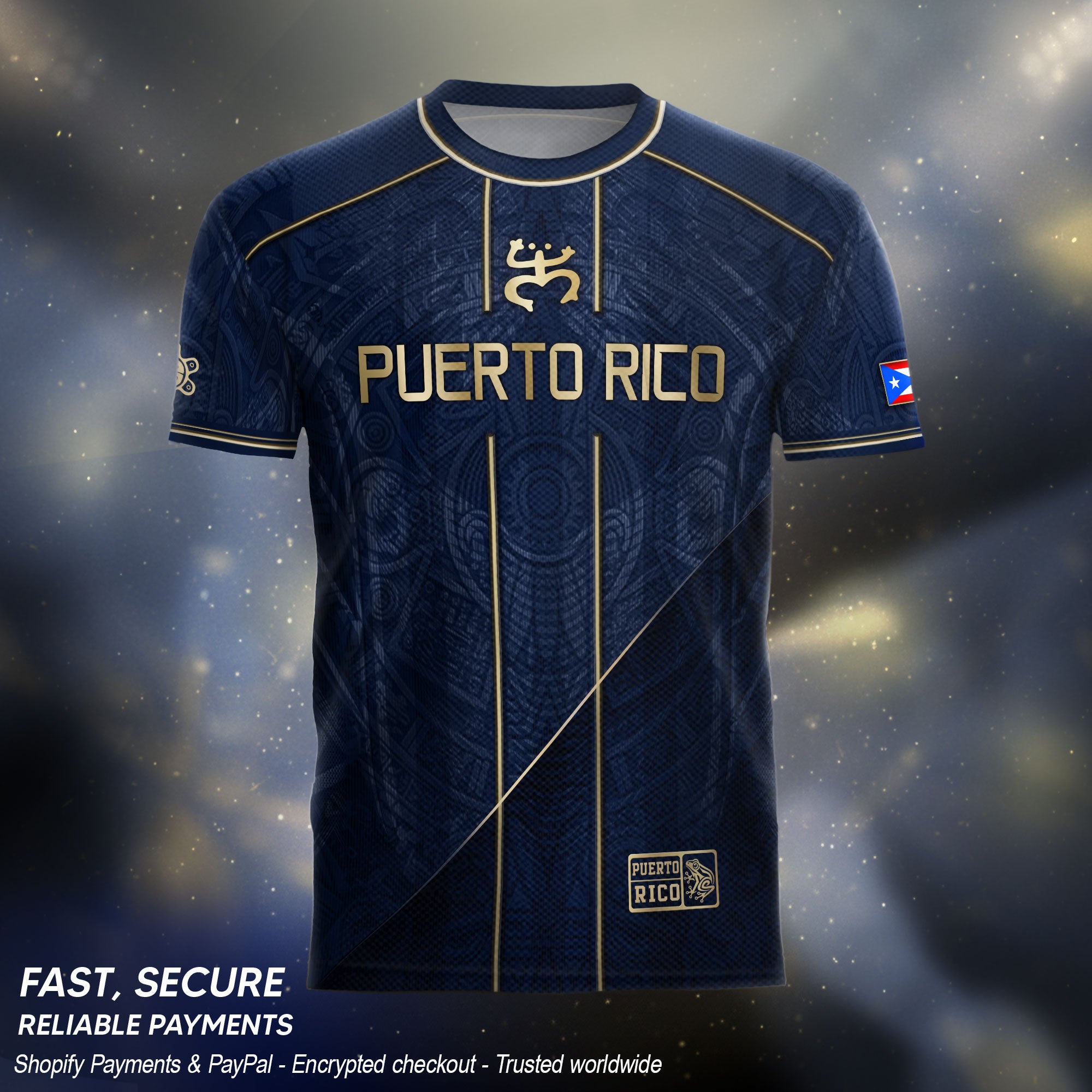 Puerto Rico Soccer Jersey - Elite Navy Gold Taino Pattern Boricua Pride Top