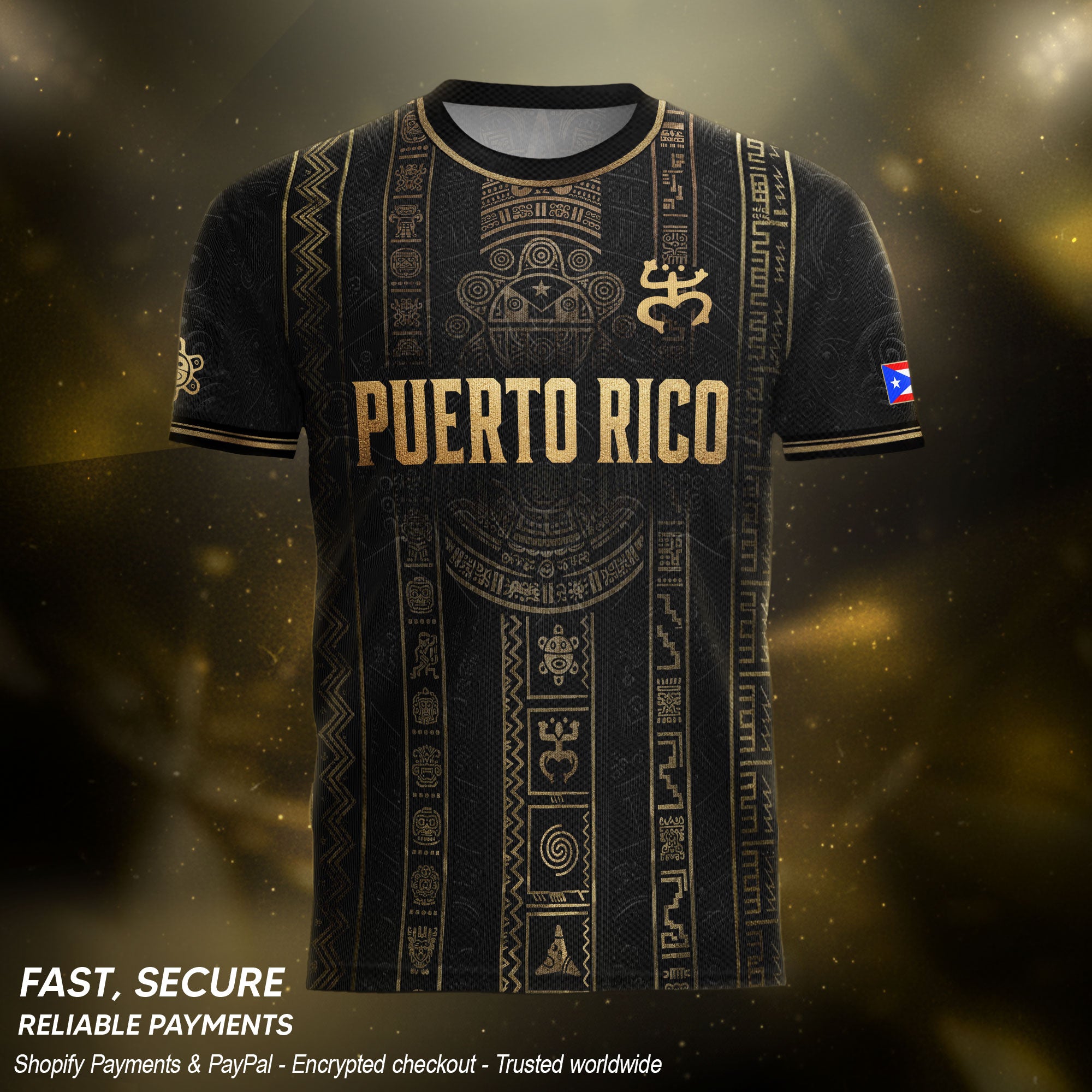 Black Puerto Rico Soccer Jersey Taino Heritage Petroglyph Football Shirt
