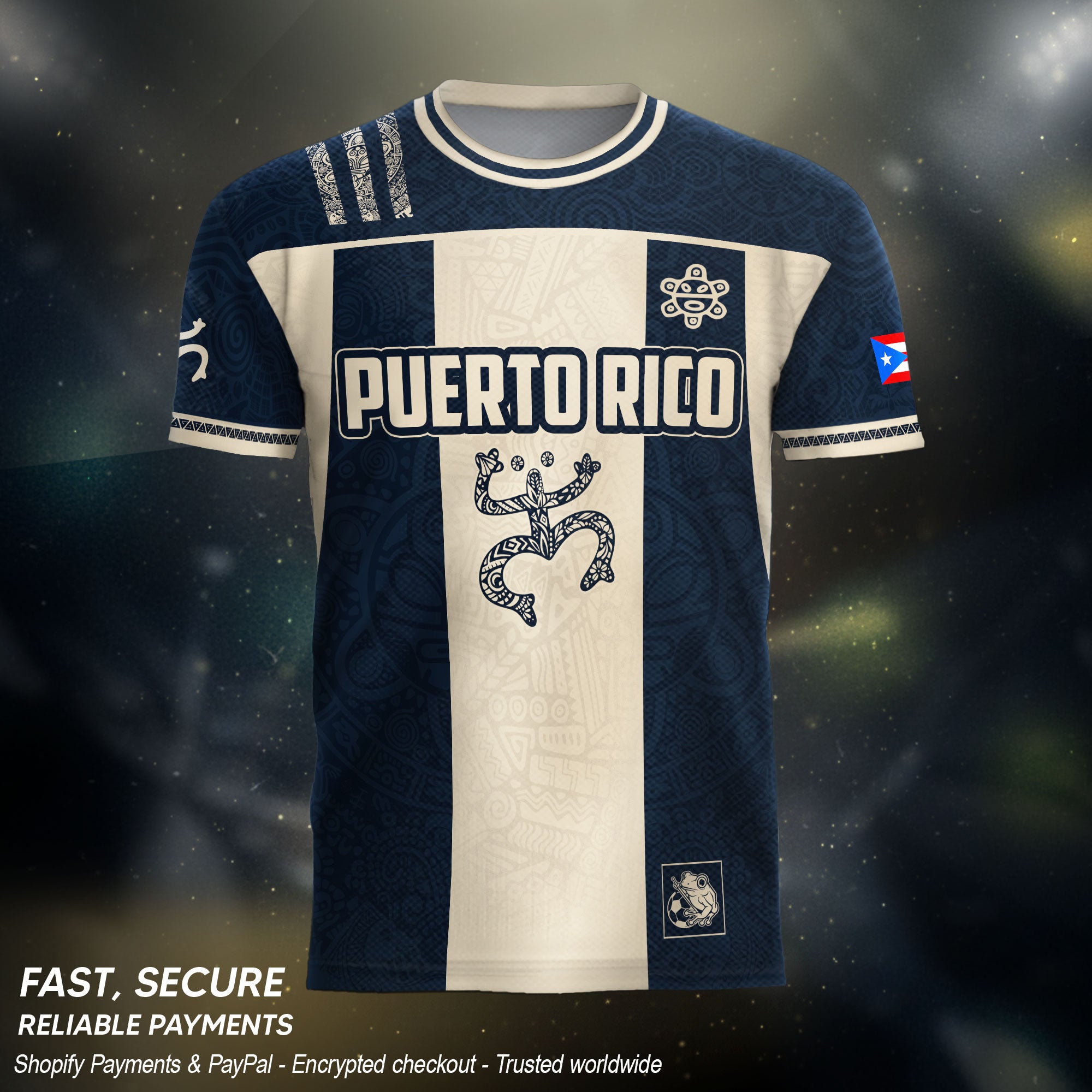 Puerto Rico Soccer Jersey Navy Beige Taino Coqui Flag PR Football Shirt Heritage Gift