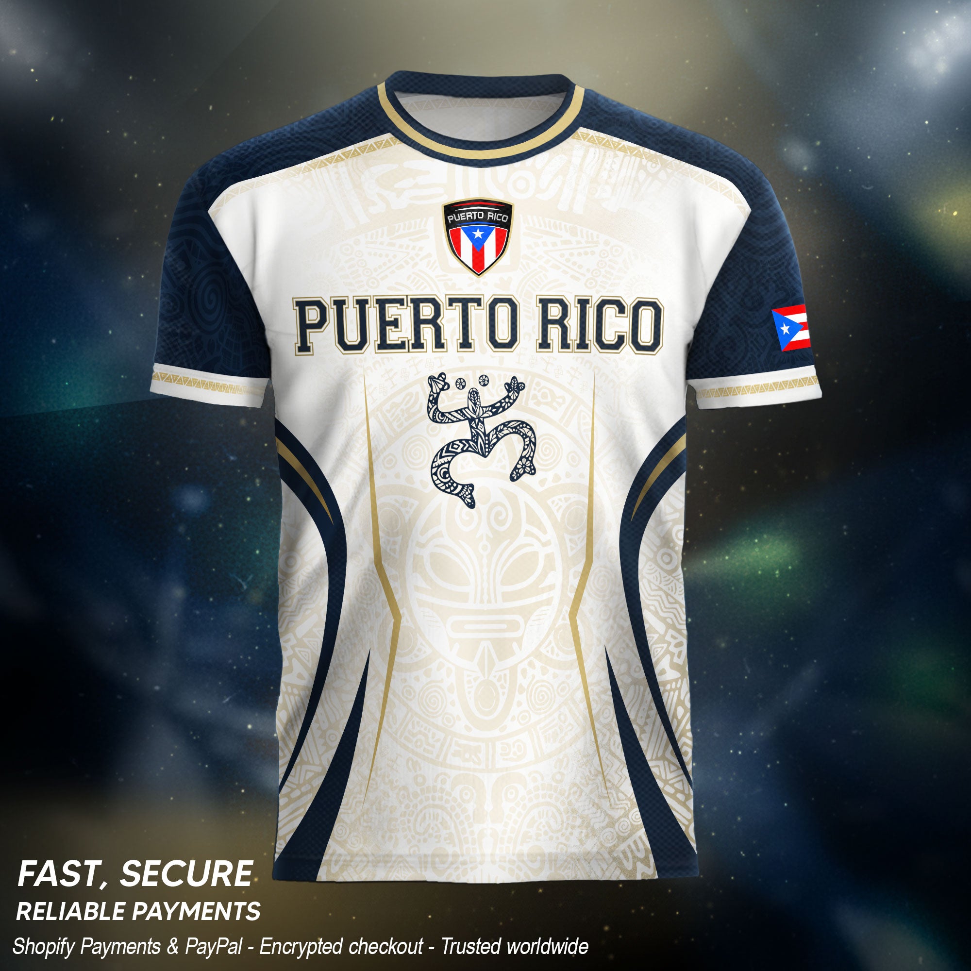 Puerto Rico Soccer Jersey Navy White Taino Coqui Flag PR Football Shirt Heritage
