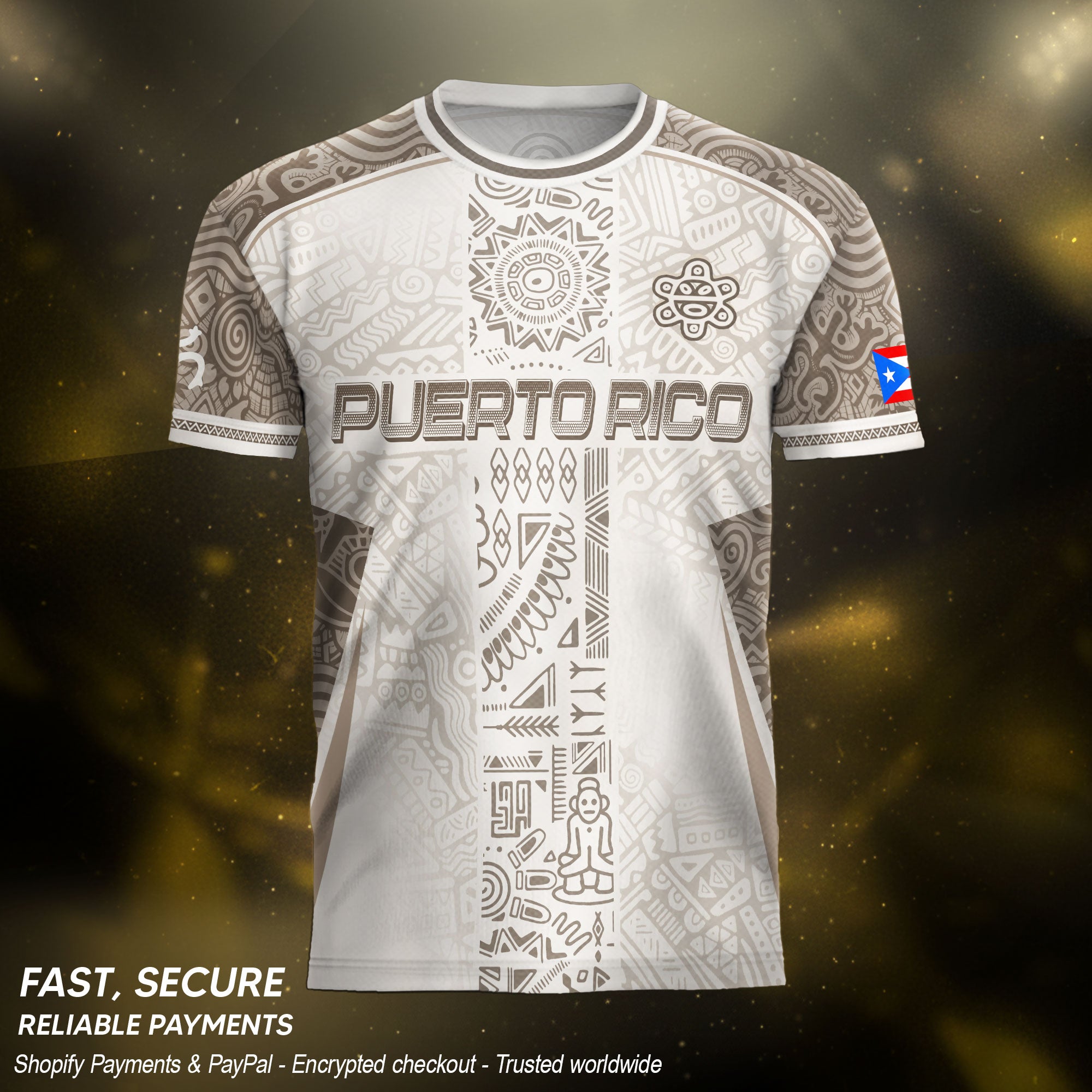 Puerto Rico White Soccer Jersey Tribal Pattern Boricua Pride Football Shirt Unisex
