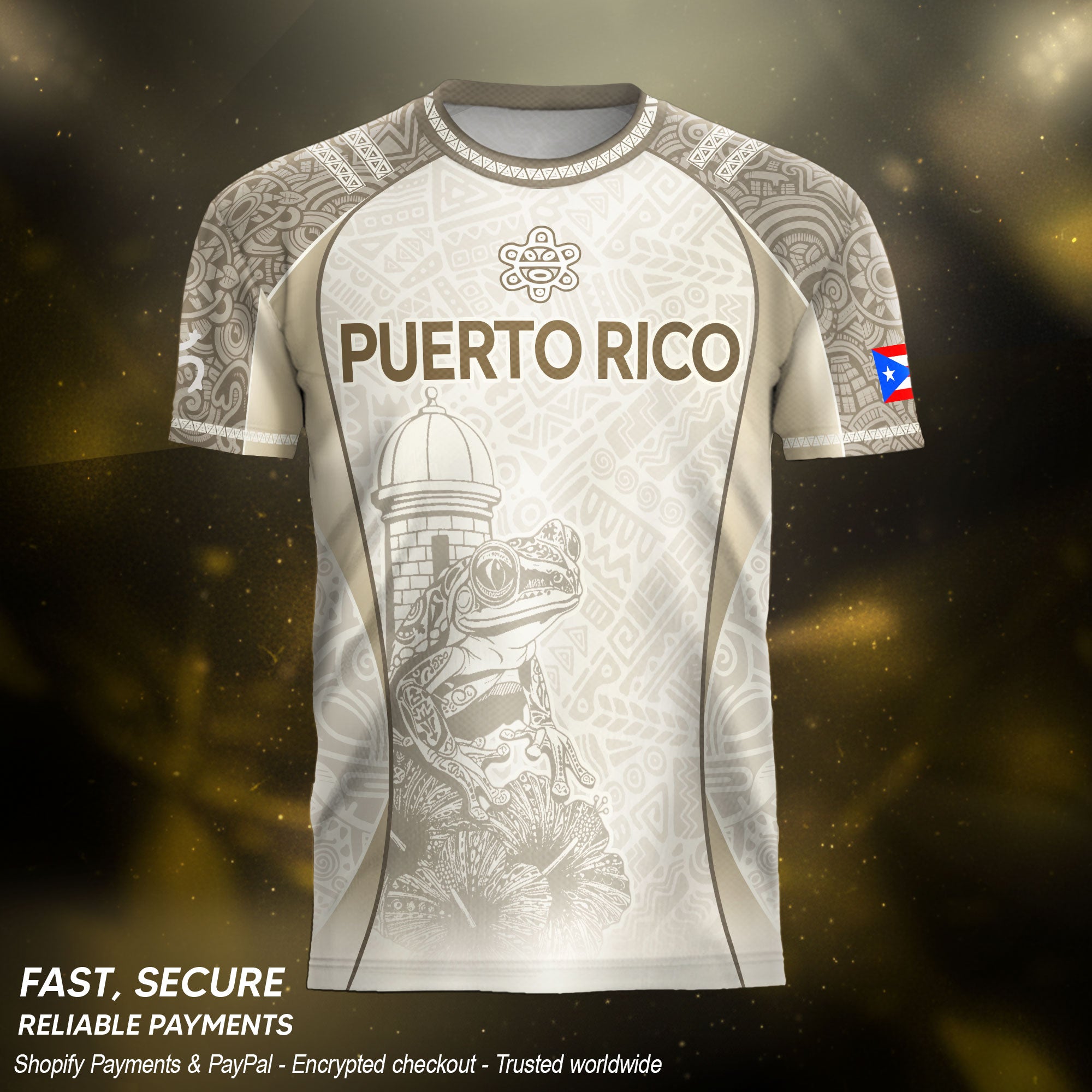 Puerto Rico Beige Soccer Jersey Coqui Tribal Boricua Pride Football Shirt Unisex