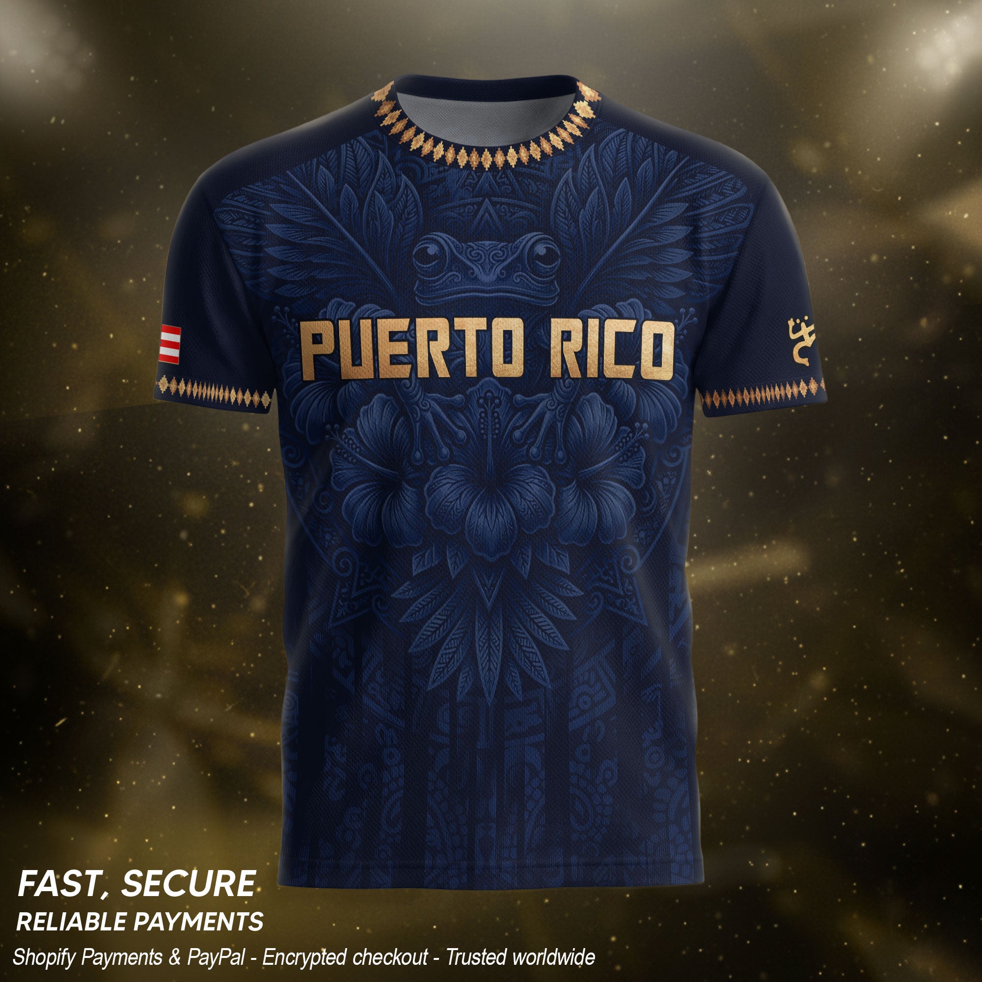 Camiseta de fútbol con máscara taína boricua azul marino de Puerto Rico, bandera tribal, orgullo nacional
