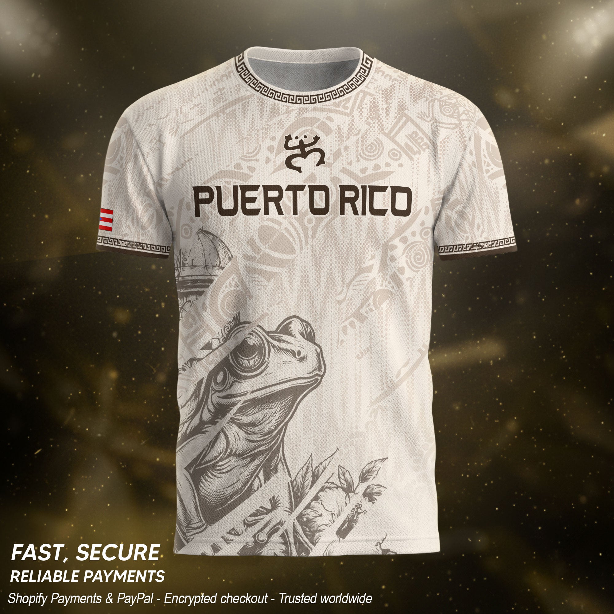 Puerto Rico Soccer Jersey Beige Taino Turtle El Morro Fortress Coqui Frog Shirt