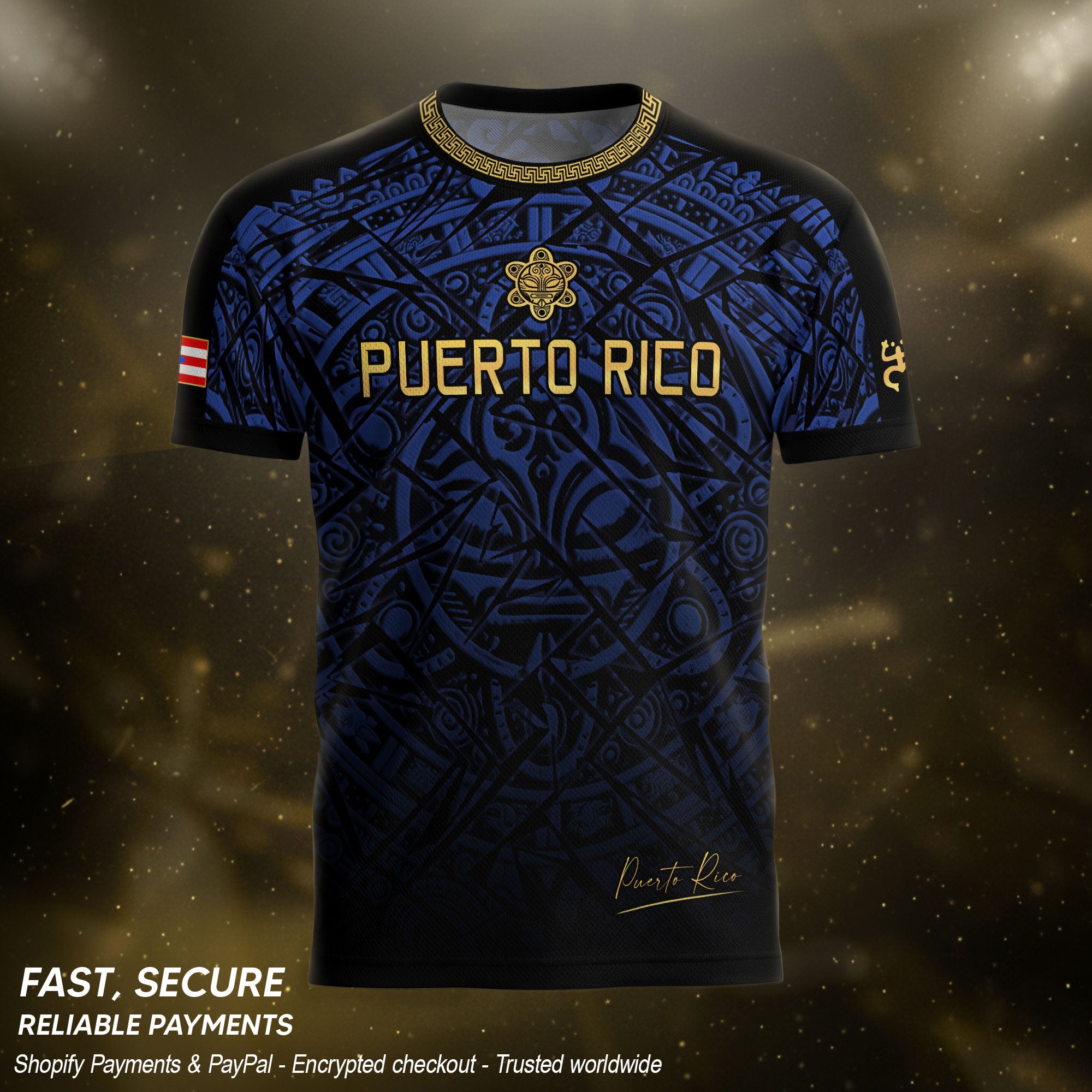 Camiseta de fútbol con máscara taína boricua azul marino de Puerto Rico, bandera tribal, orgullo nacional