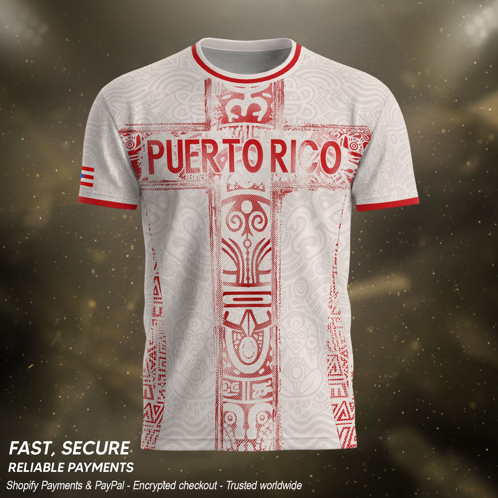 Puerto Rico Soccer Jersey Beige Red Taino Cross Turtle Tribal Pride Apparel