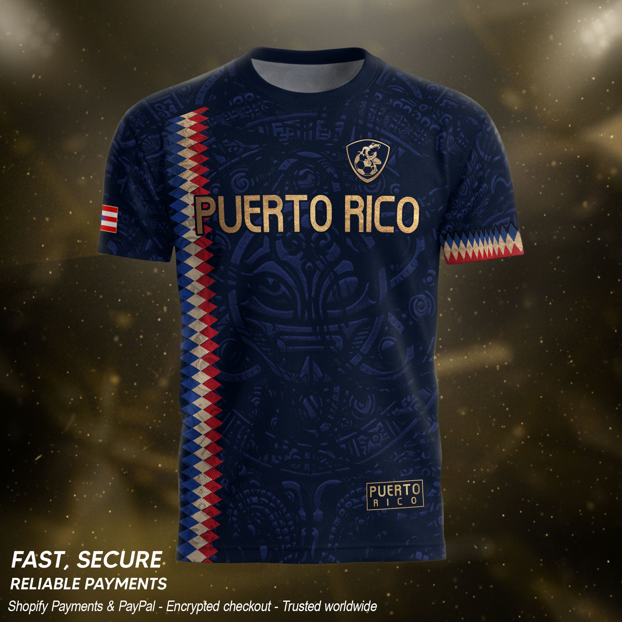Puerto Rico Soccer Jersey Taino Turtle Navy Gold Chevron Pride Sportswear Tee