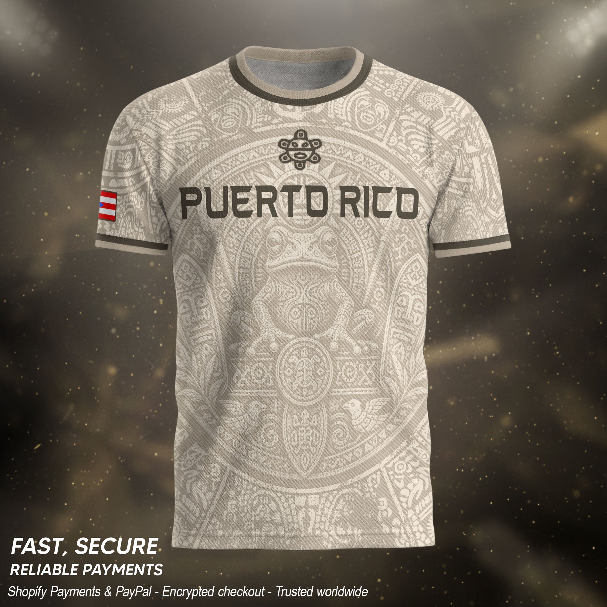 Beige Puerto Rico Soccer Jersey Coqui Frog Taino Sun Graphic Tee Puerto Rican Heritage