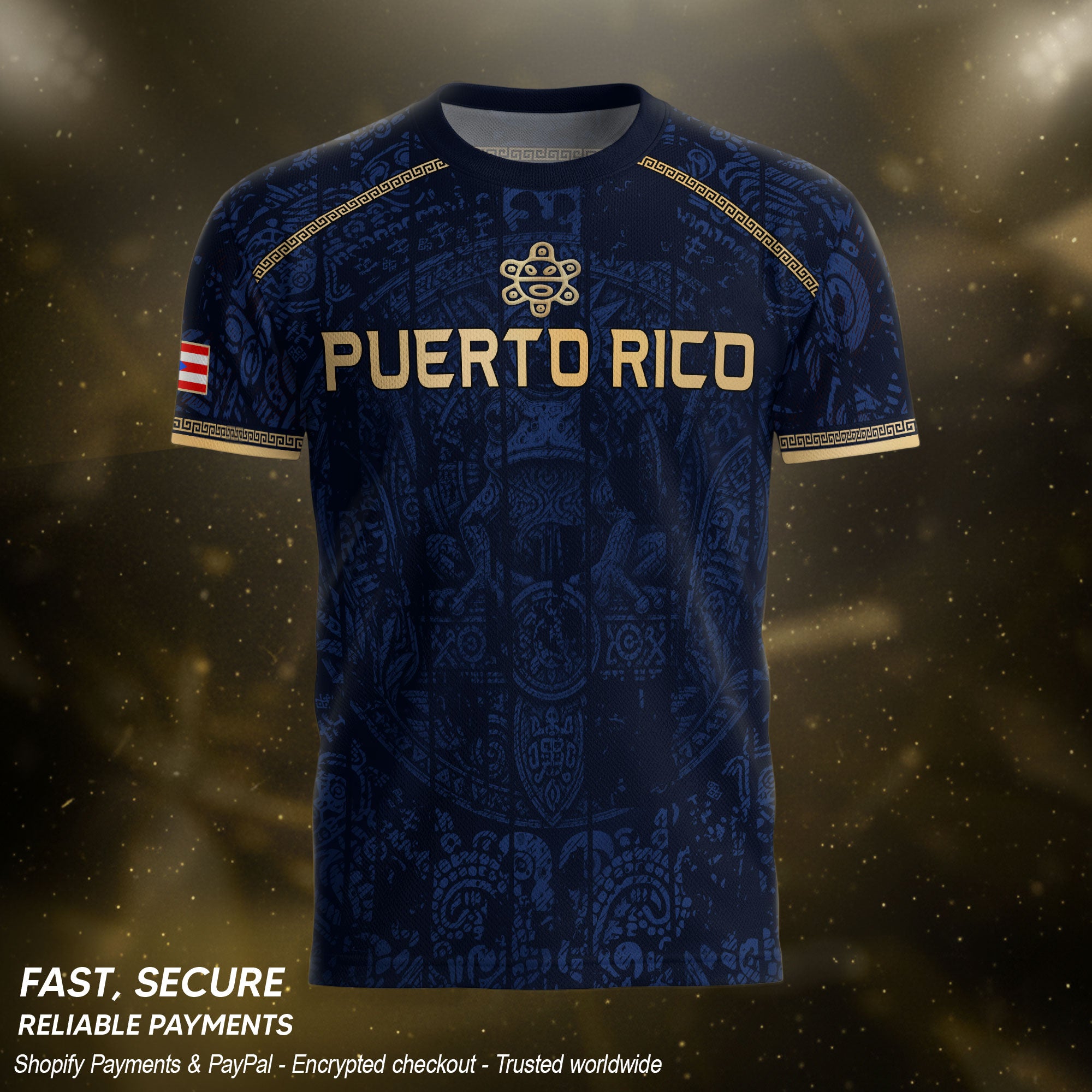 Navy Puerto Rico Soccer Jersey Taino Sea Turtle Tribal Art Pride Men Graphic Tee