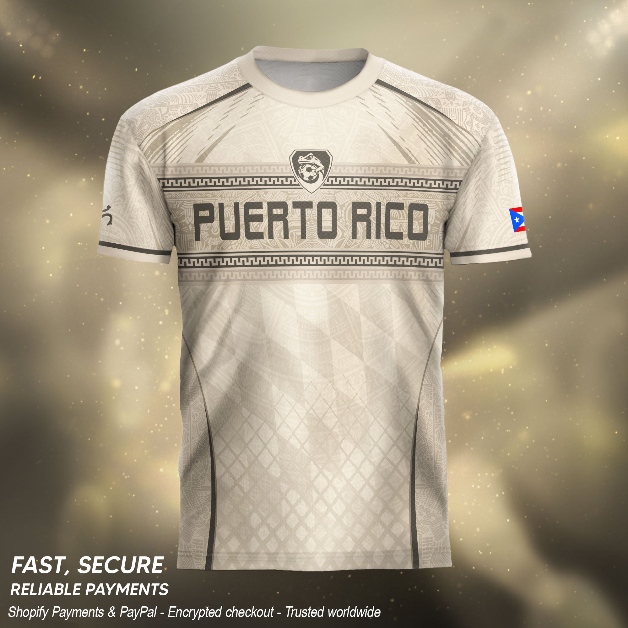 Puerto Rico Jersey - Beige Coqui Frog & Taino Tribal Pattern Sportswear Shirt