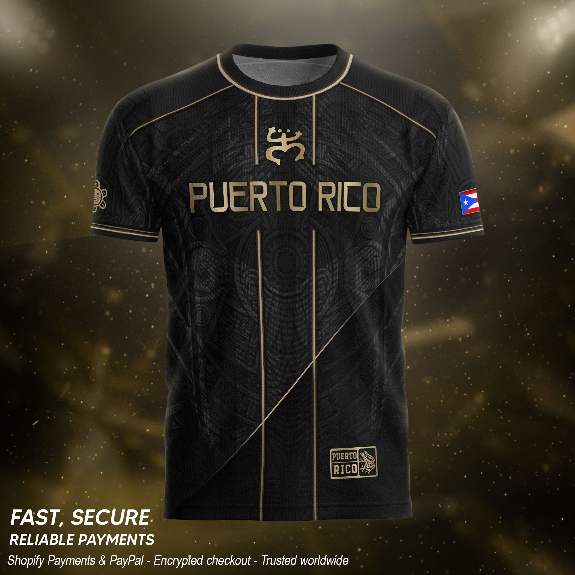 Puerto Rico Soccer Jersey Taino Coquí Black Gold Flag Football Shirt Men Women Gift