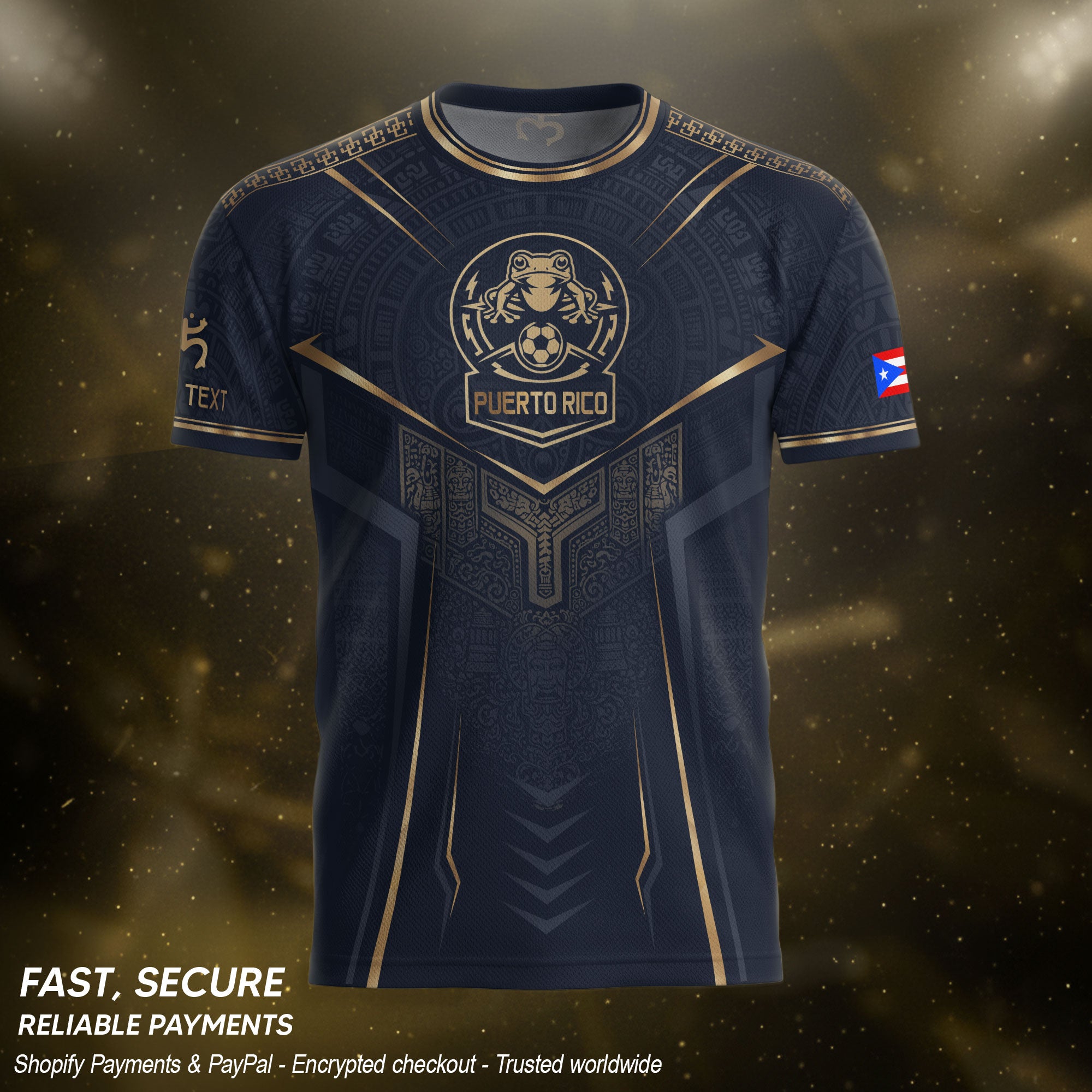 Personalized Puerto Rico Soccer Jersey Taino Coqui Frog Navy Gold Football Shirt