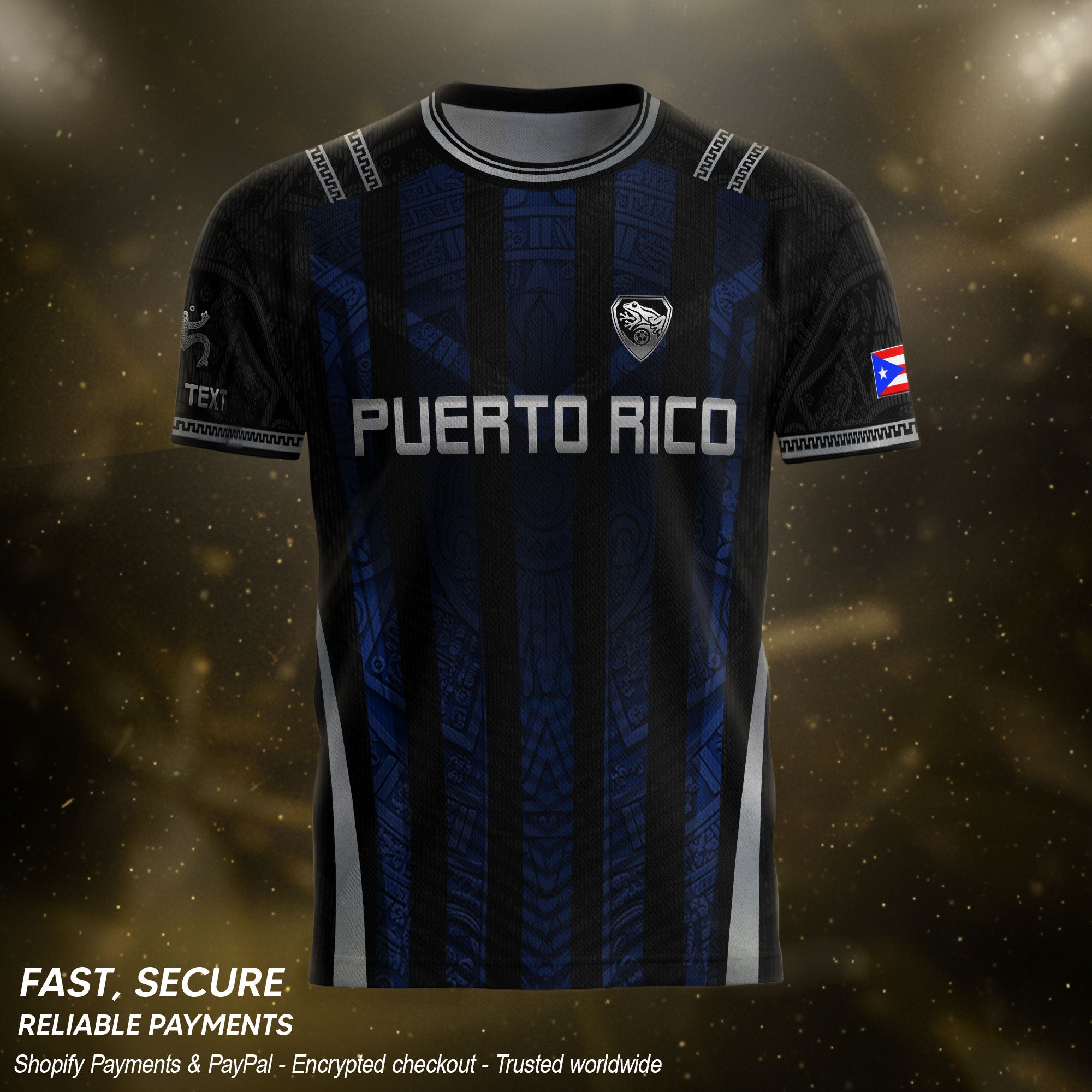 Custom Puerto Rico Soccer Jersey Navy Silver Taino Tribal Football Shirt