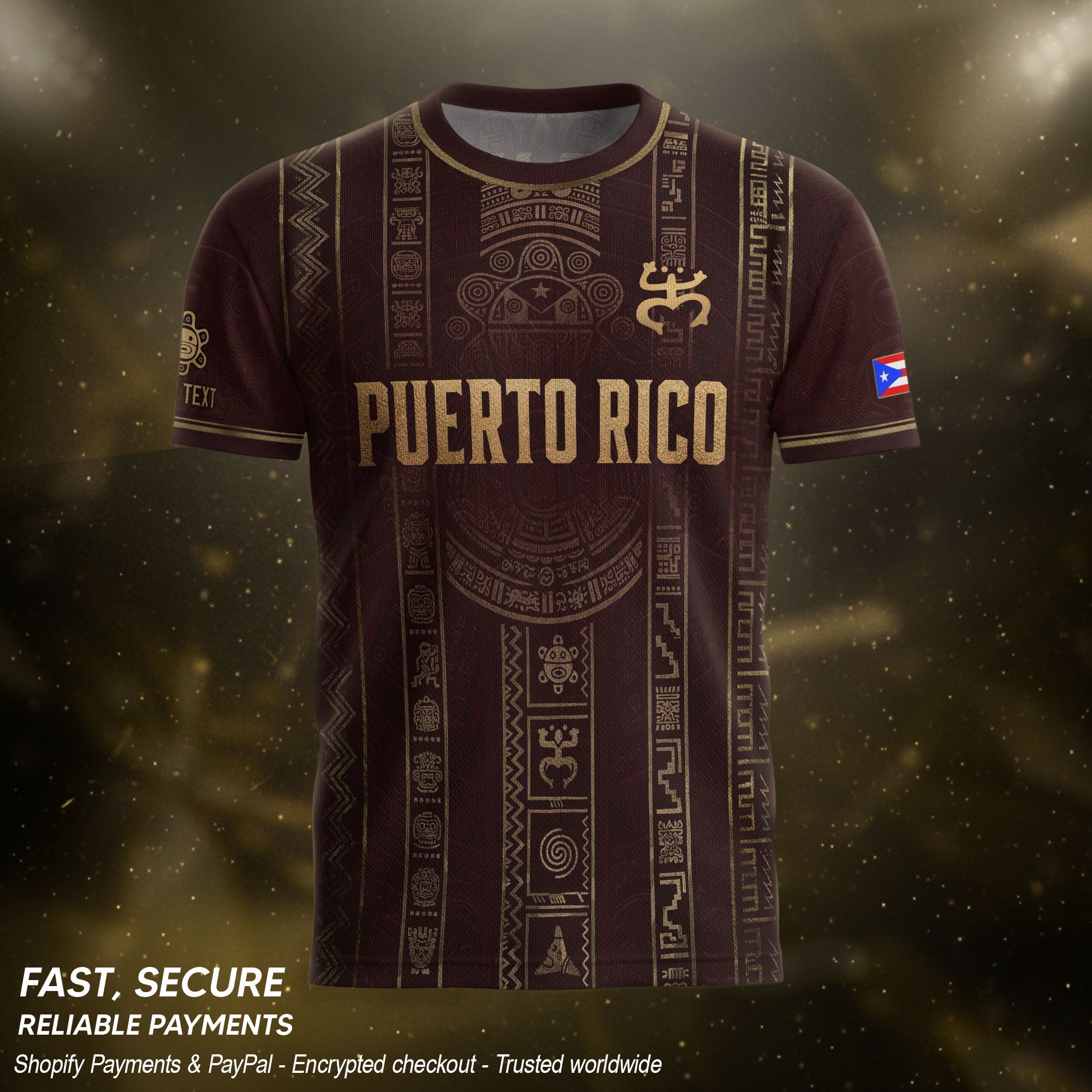 Personalized Puerto Rico Soccer Jersey Maroon Gold Taino Petroglyph Football Shirt