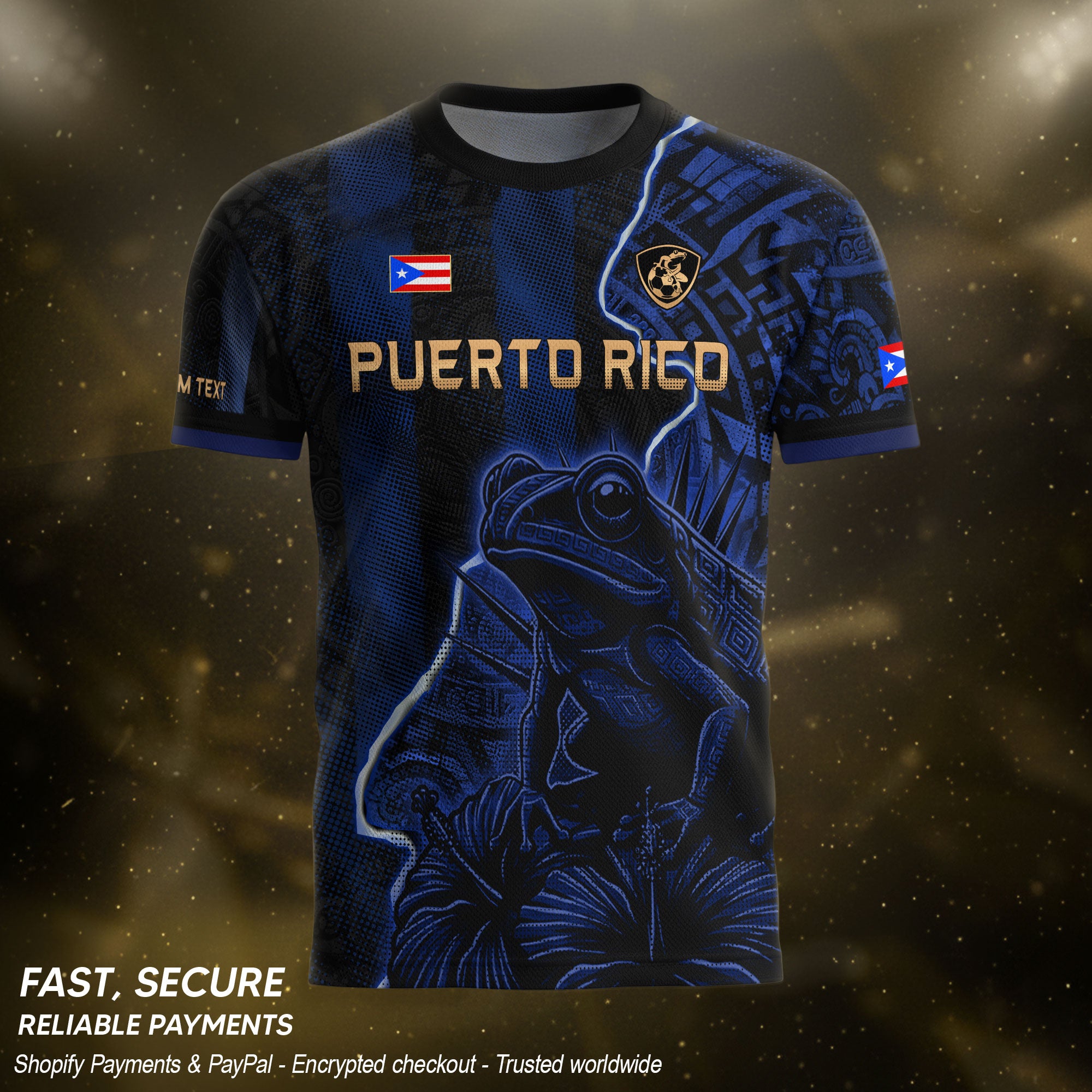 Custom Name Puerto Rico Jersey Lightning Navy Coqui Frog Sportswear