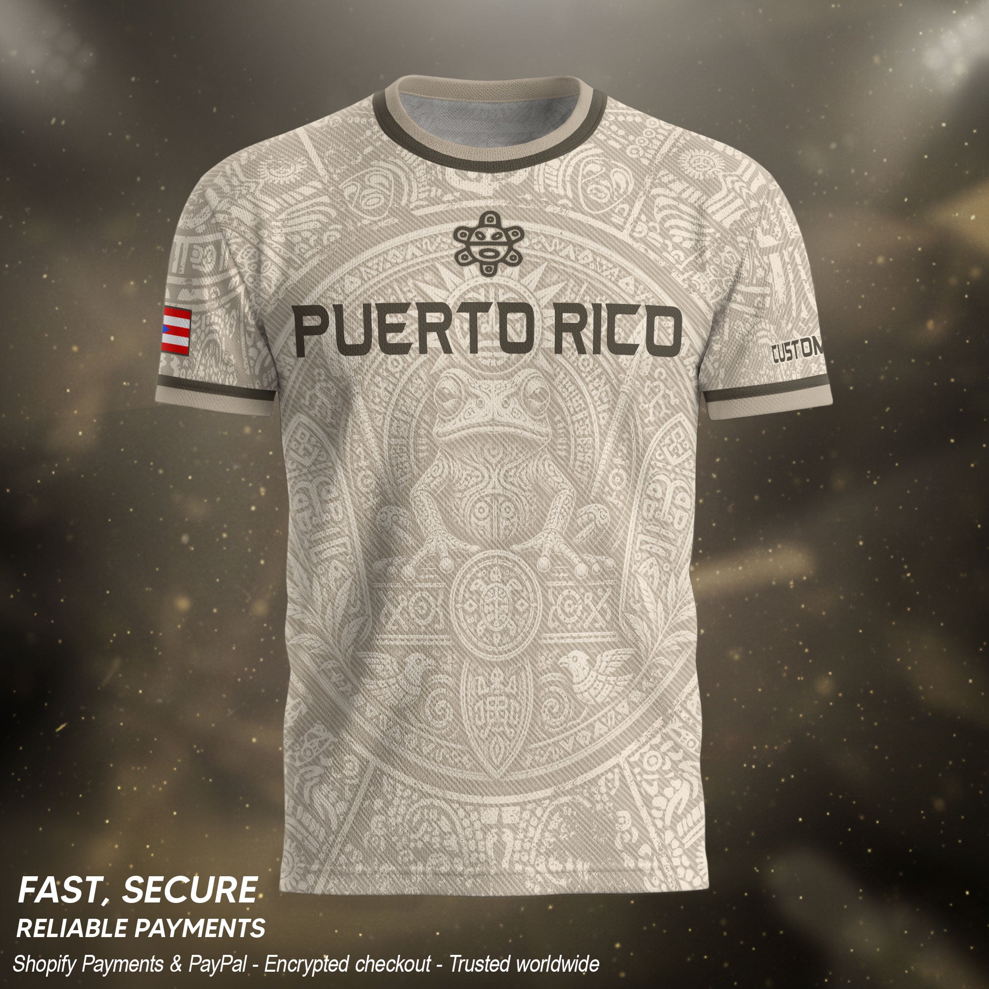 Camiseta de fútbol con máscara taína boricua azul marino de Puerto Rico, bandera tribal, orgullo nacional
