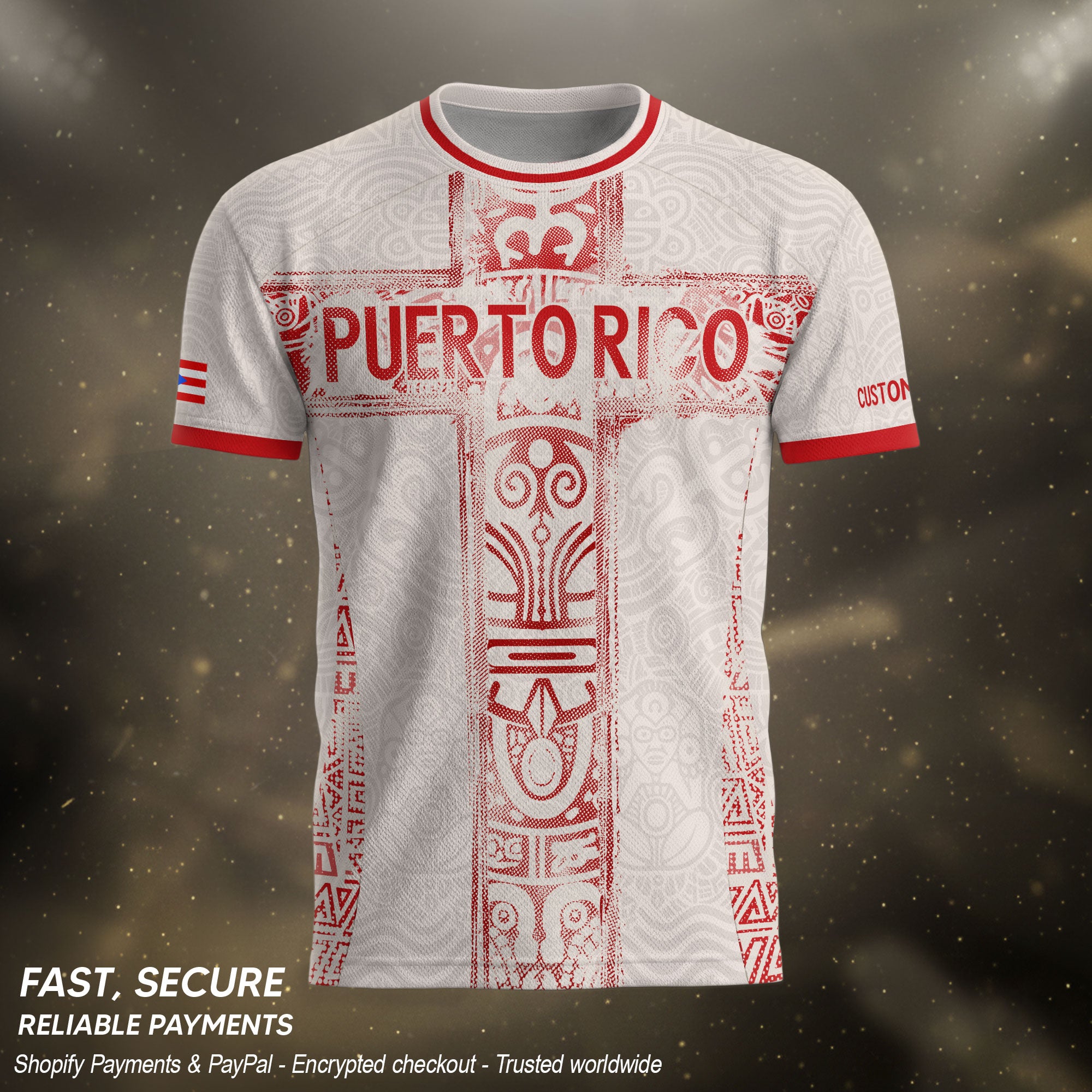 Custom Puerto Rico Soccer Jersey Beige Red – Puerto Rico Shirt, Jersey Men & Women, Puerto Rican T-Shirt