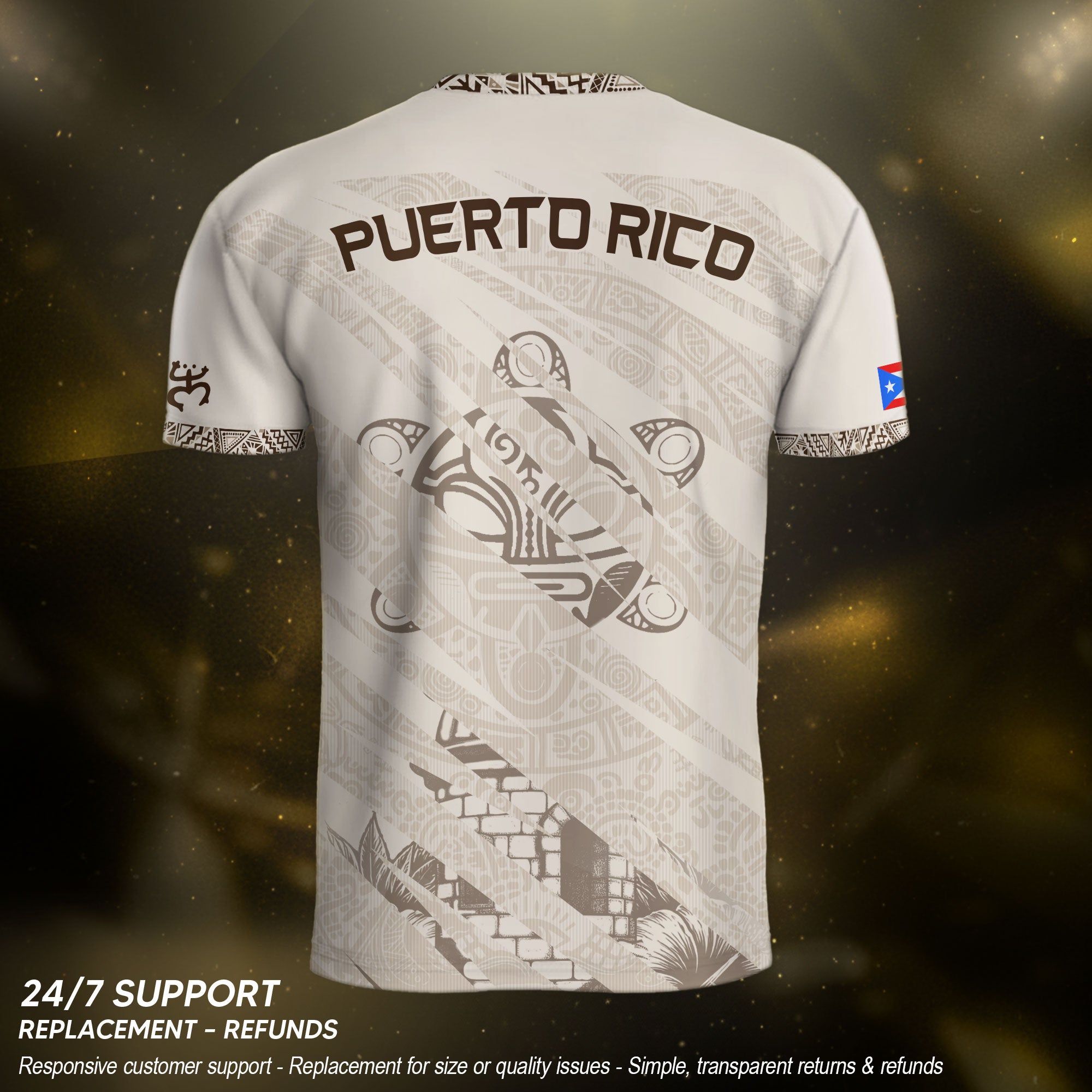 Puerto Rico Taino Coqui Jersey - White Heritage Boricua Tribal Print Performance Shirt