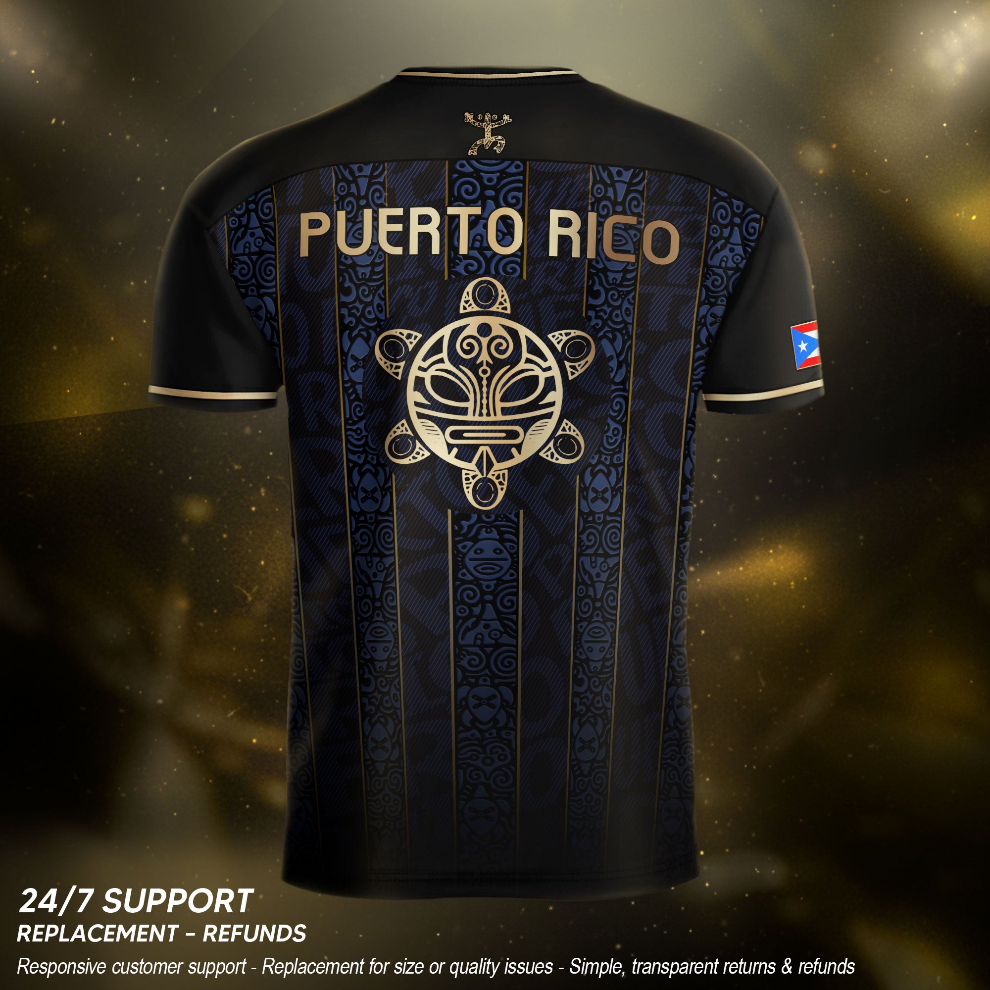 Navy Puerto Rico Soccer Jersey Taino Heritage Gold Coqui Print Boricua Football Shirt Men