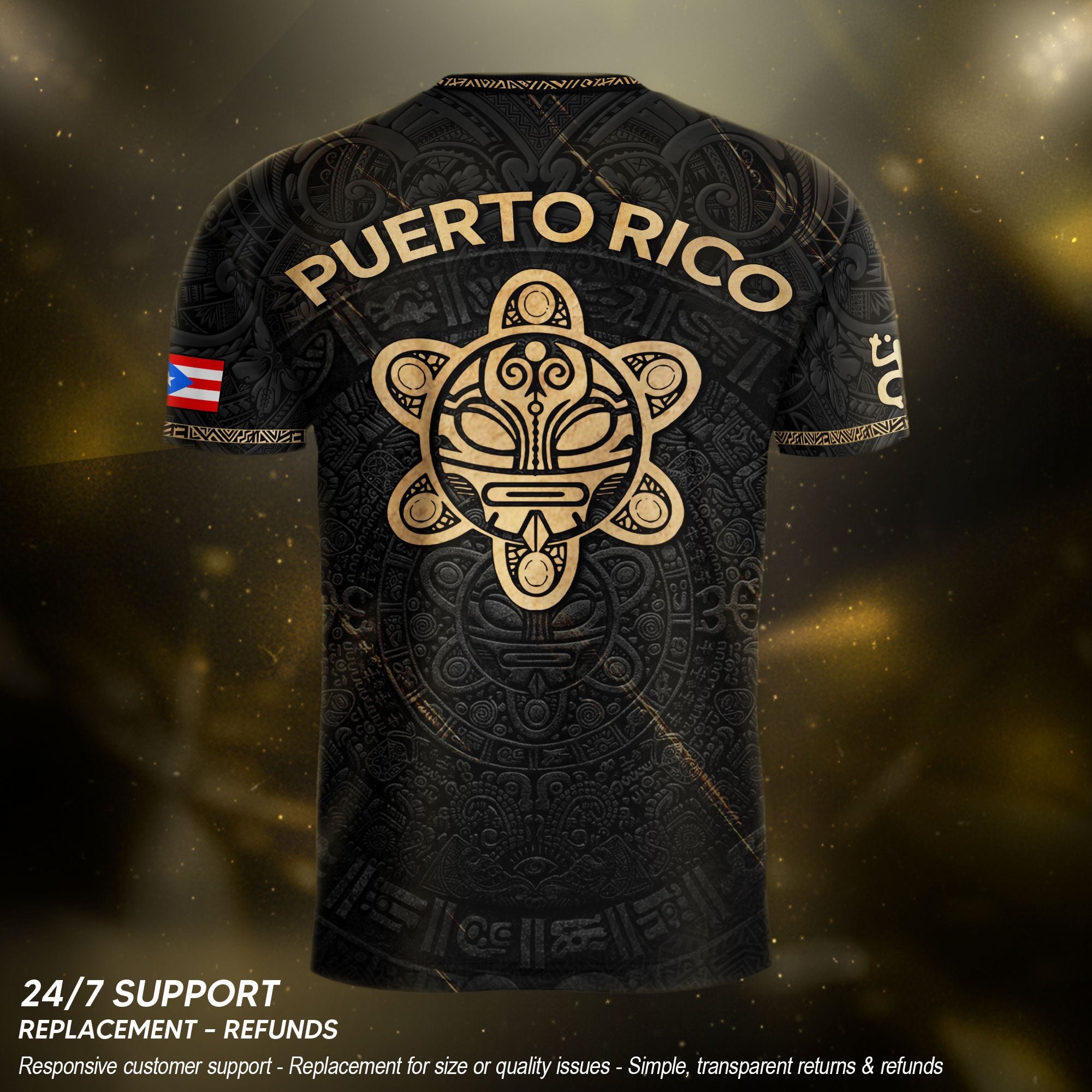 Puerto Rico Football Black Gold Shirt Taino Culture Gold Edition Soccer Jersey