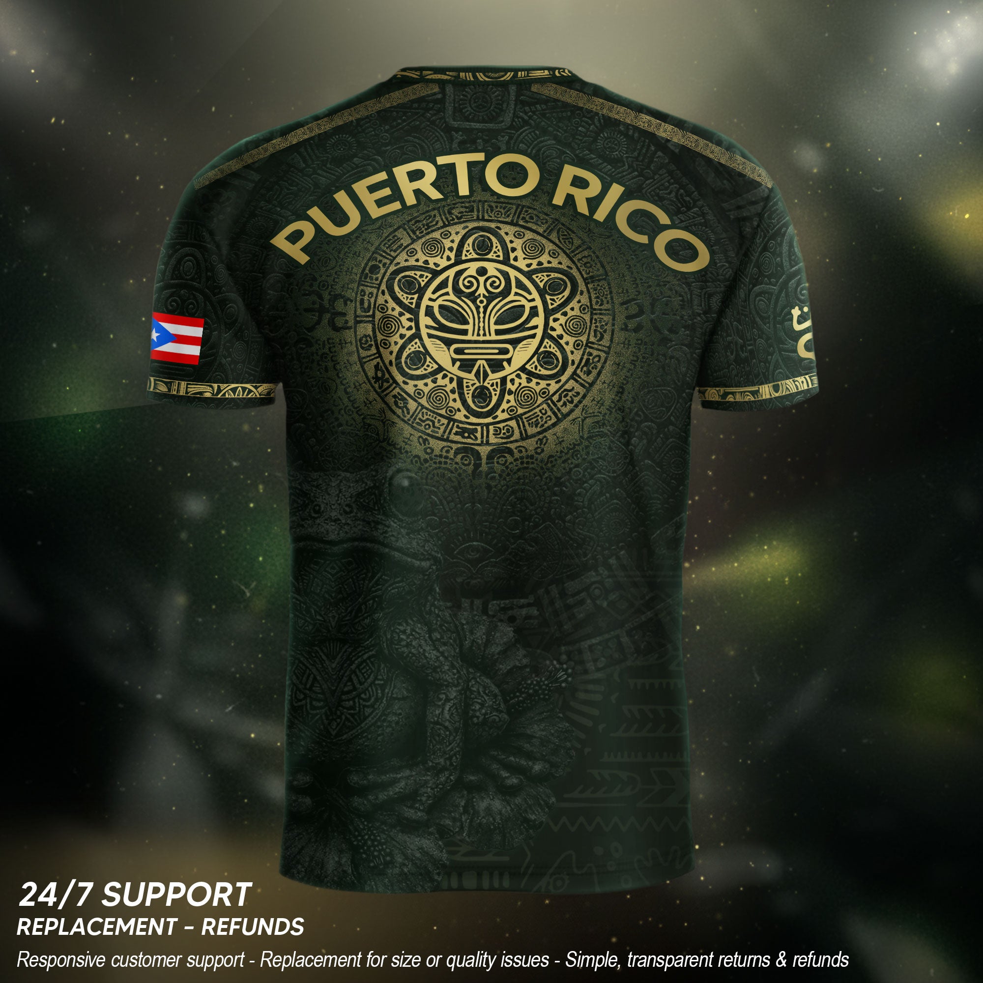 Puerto Rico Soccer Jersey Green Gold Coqui Frog Taino Sun Heritage Football Shirt